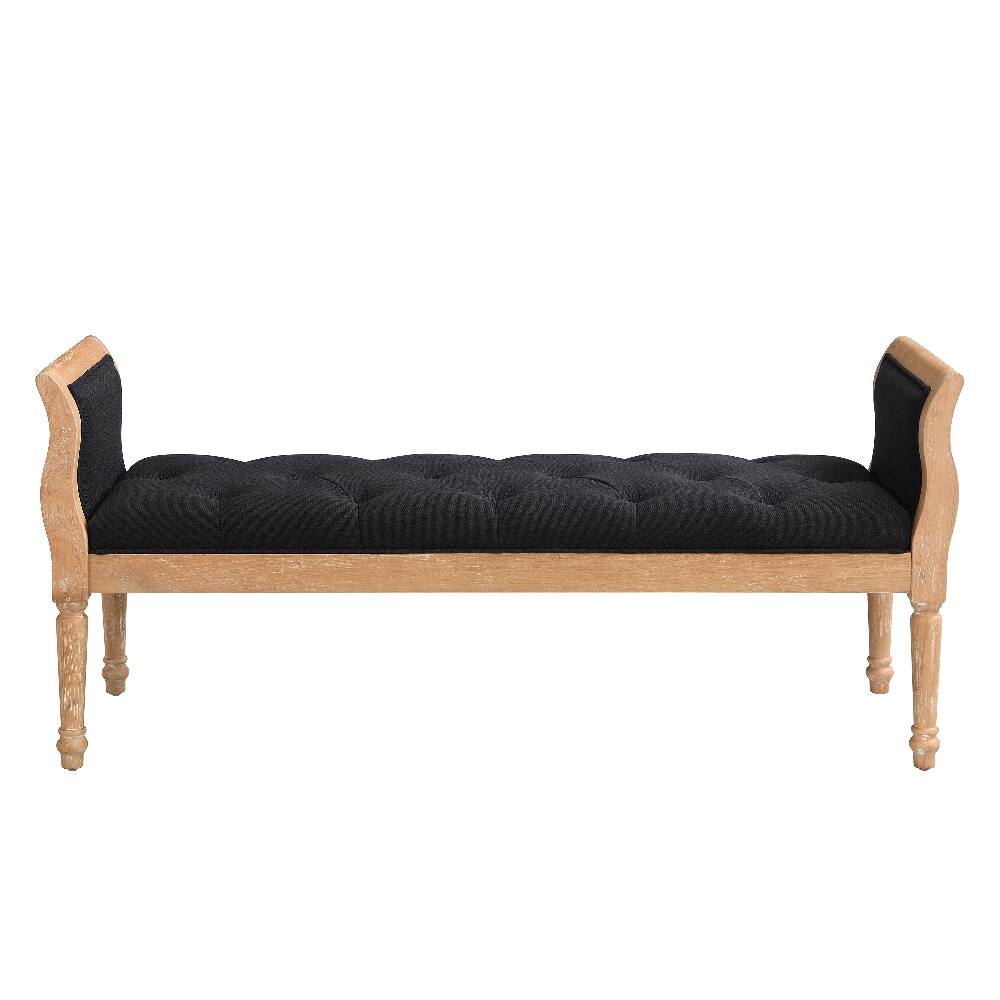 Back. Ropilly - Ropilly Modern Upholstered Entryway Bench, Charcoal Grey Fabric Seat with Natural Wood Frame and Curved Arms - Charcoal Grey.