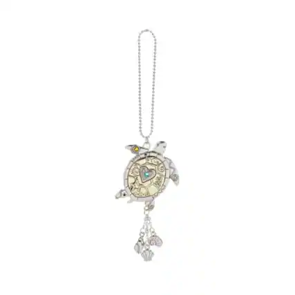 Front. Ganz - Silver and Gold Sea Turtle Car Charm 7 inch with Silver Chain - Silver.