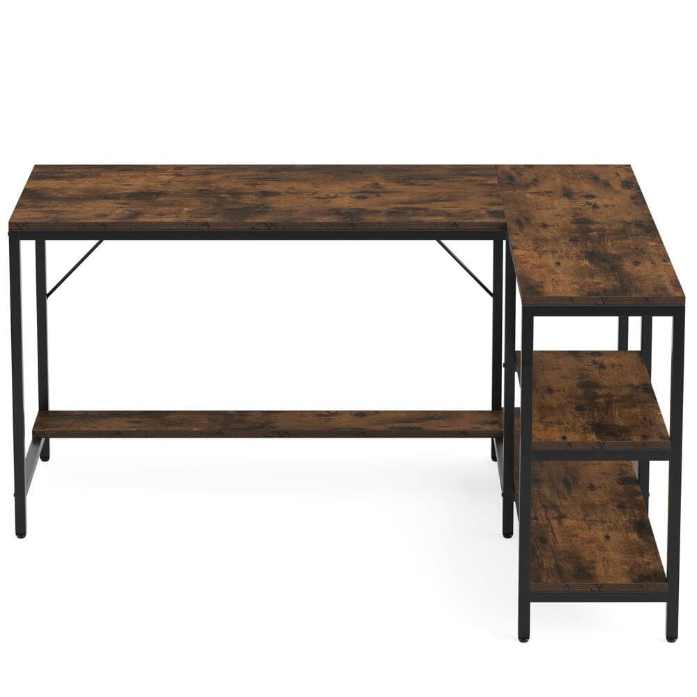 Left. Kadyn - Kadyn Study Writing Desk, Computer Desk,Reversible L-Shaped Desk, Corner Computer Desk with Storage Shelves,Brown - Brown.