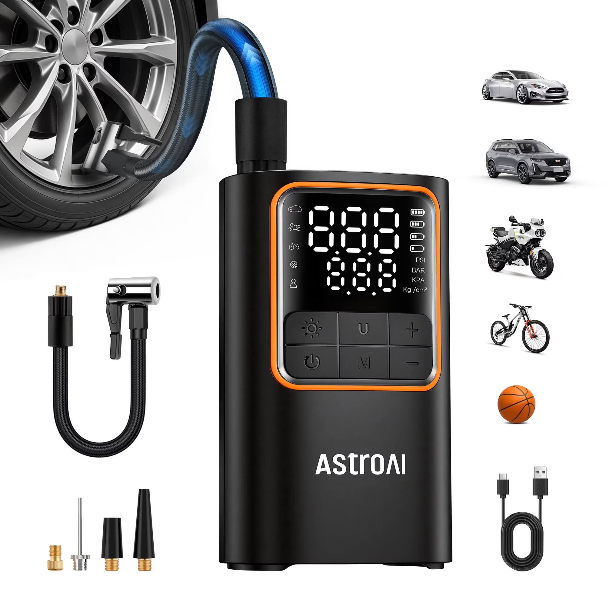 AstroAI - Cordless 150PSI Tire Inflator with Digital Display Smart Auto Shutoff USB-C Rechargeable Battery and LED Emergency Light - Orange price history on PriceWatchPro