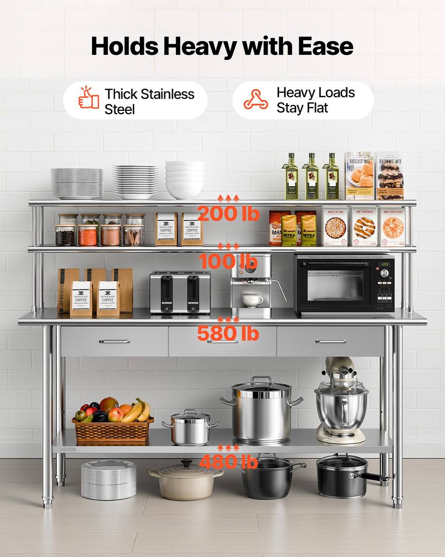 VEVOR Stainless Steel Work Table, 24x72 Inch Food Prep Table with ...