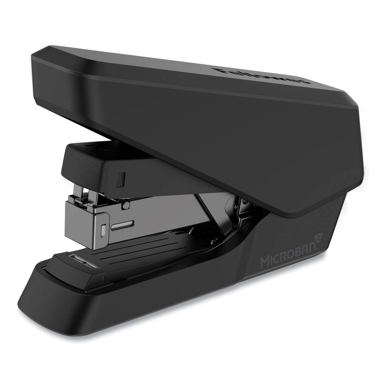 Left. Fellowes - LX860 EasyPress Half Strip Stapler with Antimicrobial Protection, 40-Sheet Capacity, Black.