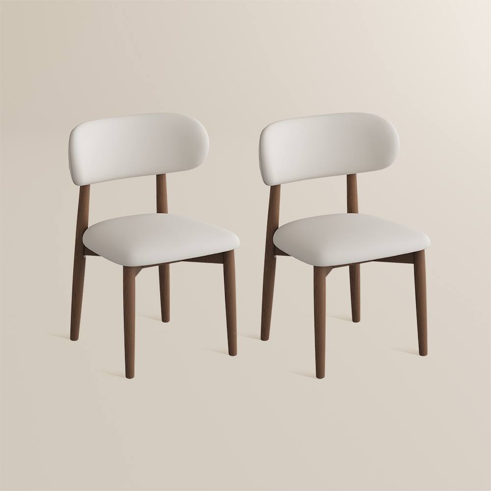 Alt View 5. POVISON - Mid-Century Modern Wood Dining Chairs Set of 2（PU Leather，Beige & Walnut） - Beige & Walnut.