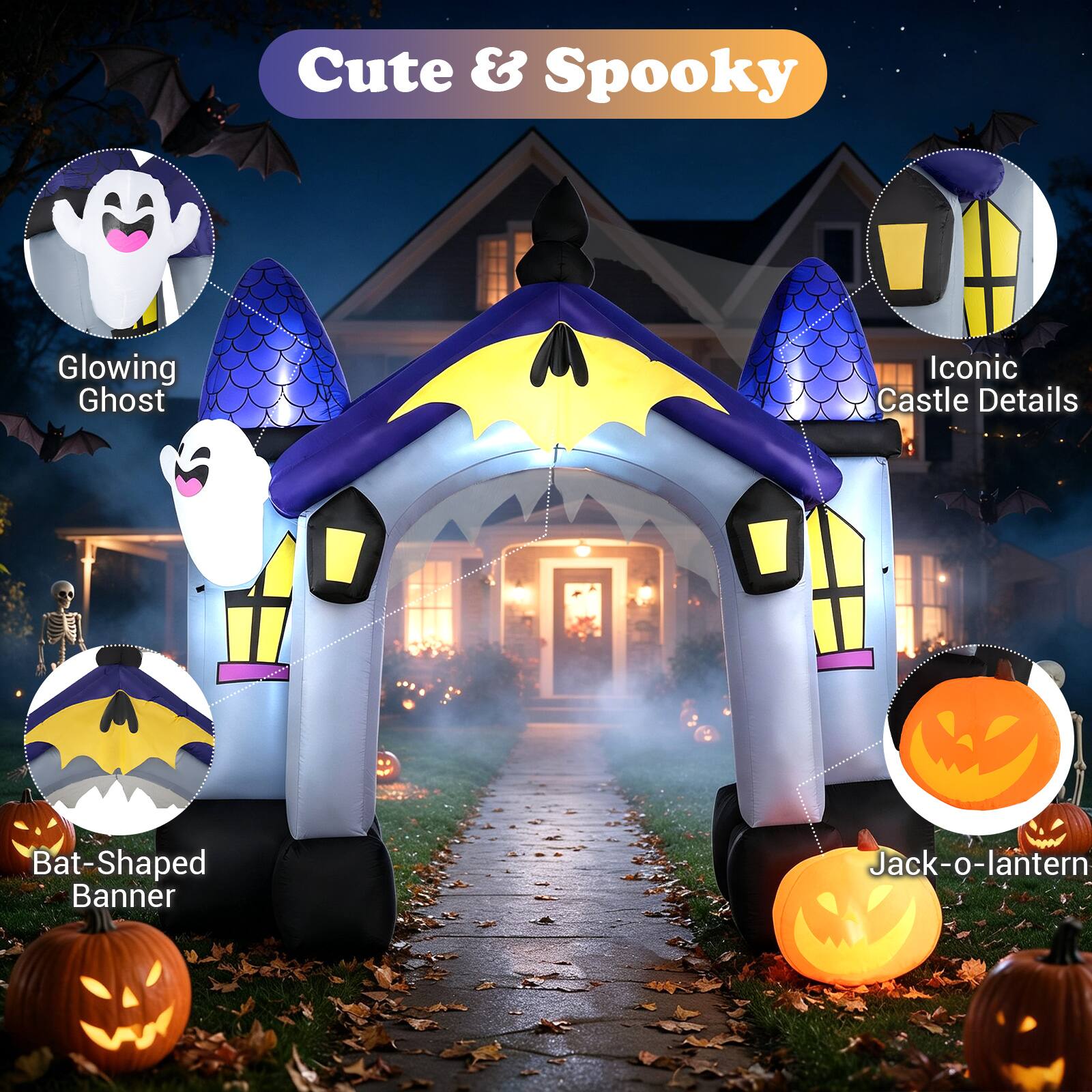 Cute & Spooky

- Glowing Ghost
- Iconic Castle Details
- Bat-Shaped Banner
- Jack-o-lantern