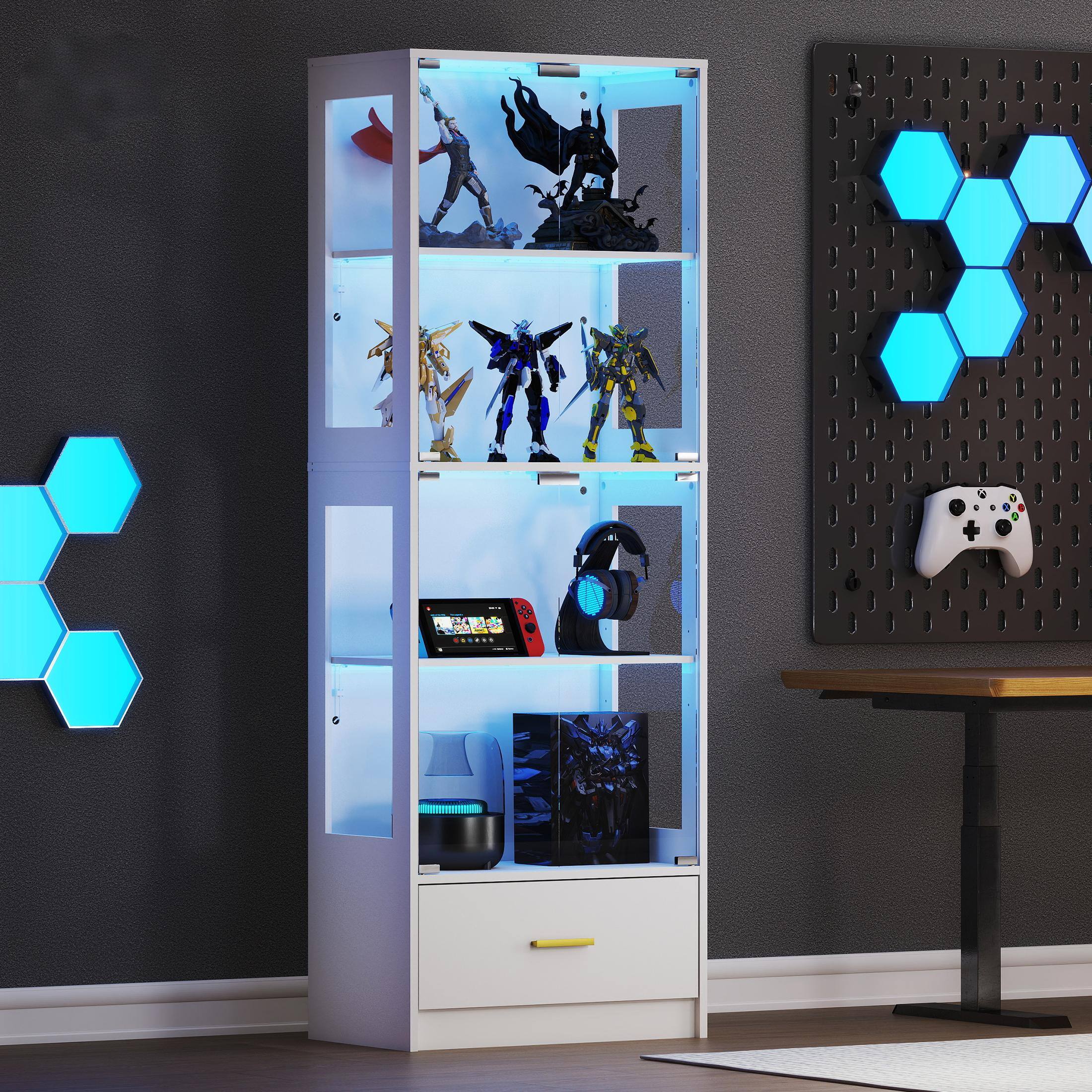 Alt View 8. Skyzoo - Skyzoo 5-Tier Glass Display Cabinet with LED Lights & Adjustable Shelves & Drawer, Curio Cabinet for Home & Office - White.