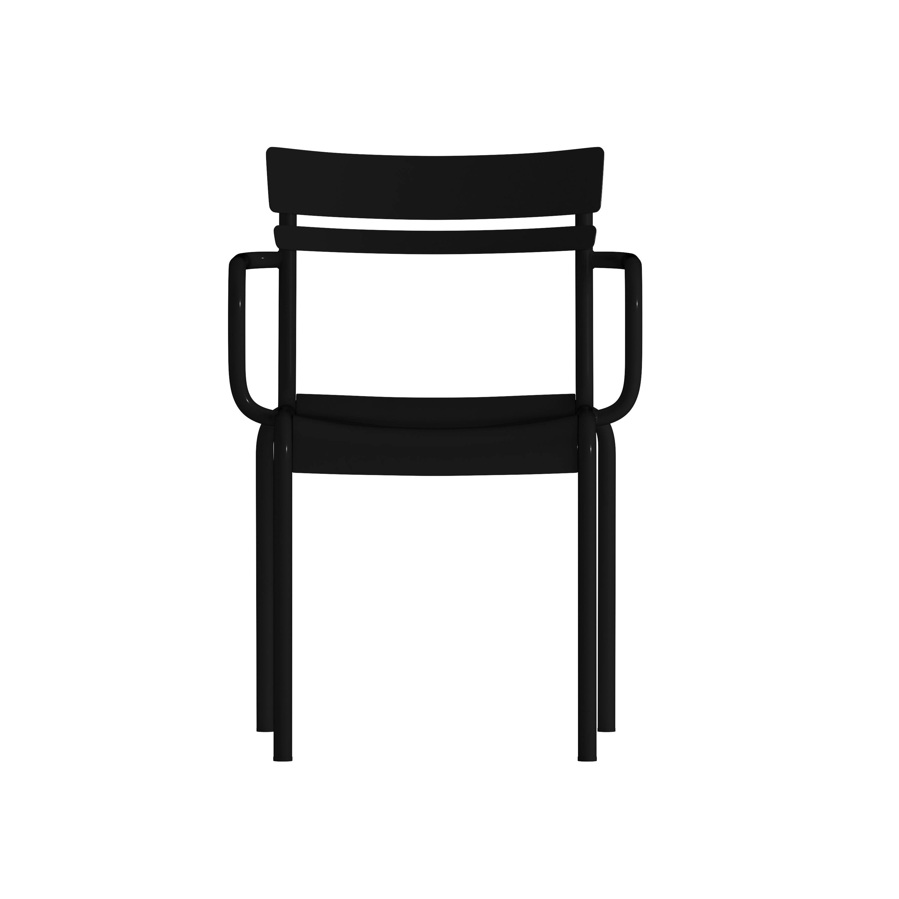 Alt View 10. Emma + Oliver - Rennes Powder Coated Steel Stacking Dining Chair with Arms and 2 Slat Back for Indoor-Outdoor Use - Black.