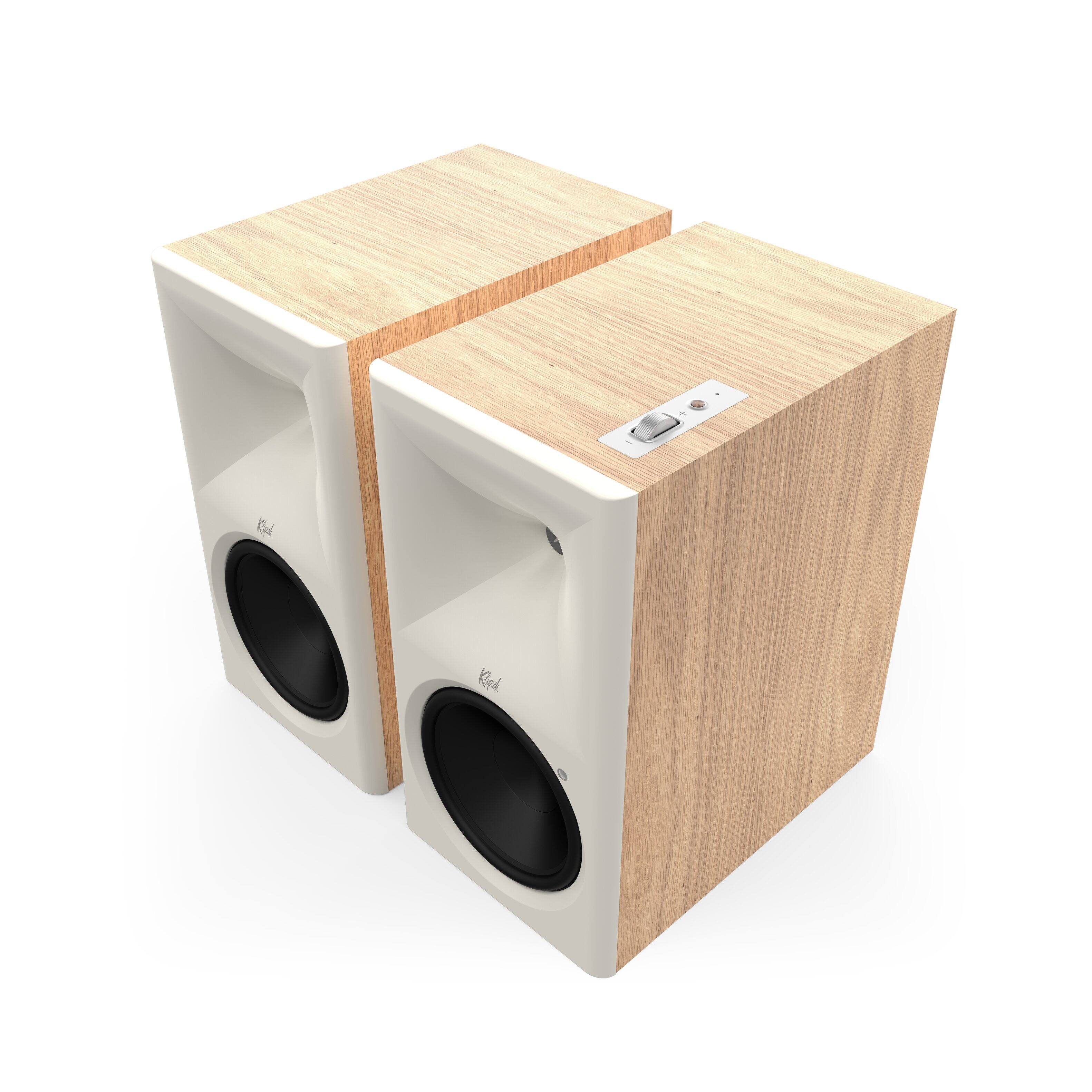 Left. Klipsch - The Nines II Powered  Bookshelf Speakers (Pair) - Red Oak.