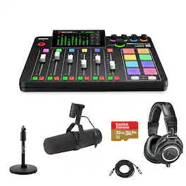 RODE - RODECaster Pro II Integrated Audio Production Studio Console Bundle with SM7B Mic, ATH-M50x Headphones, Mic Stand,