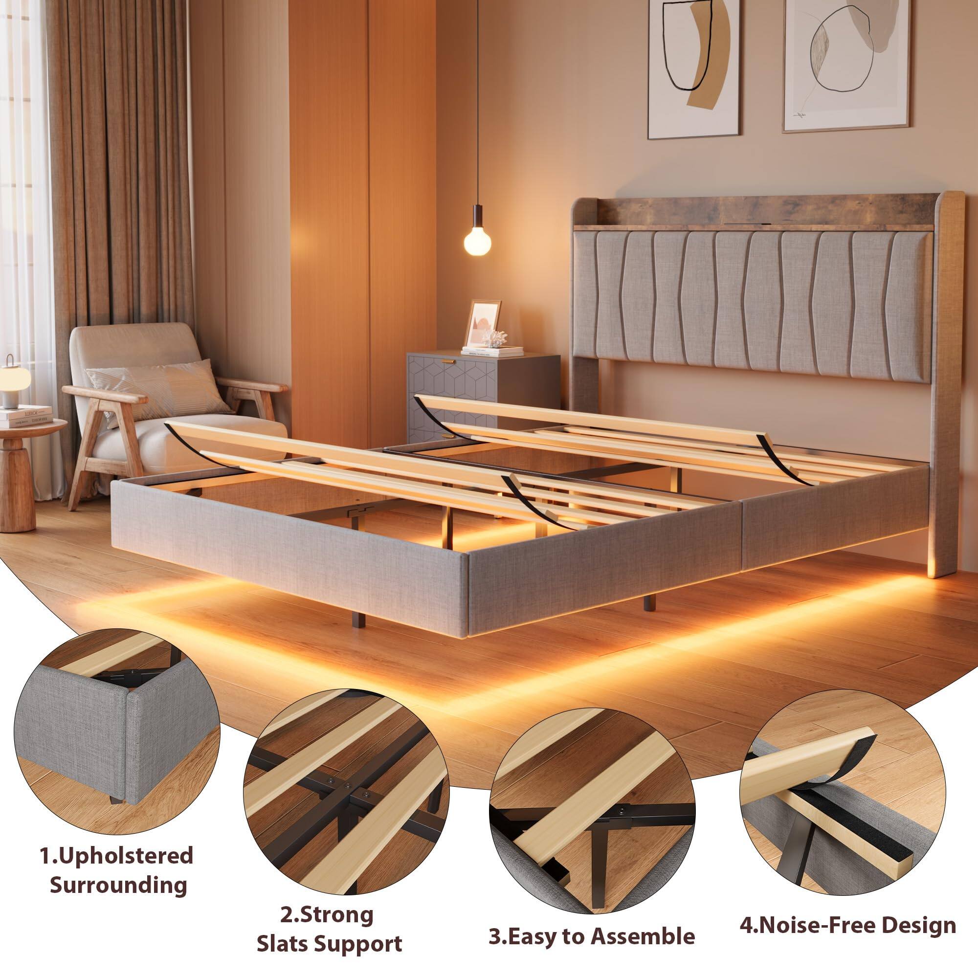 1. Upholstered Surrounding  
2. Strong Slats Support  
3. Easy to Assemble  
4. Noise-Free Design