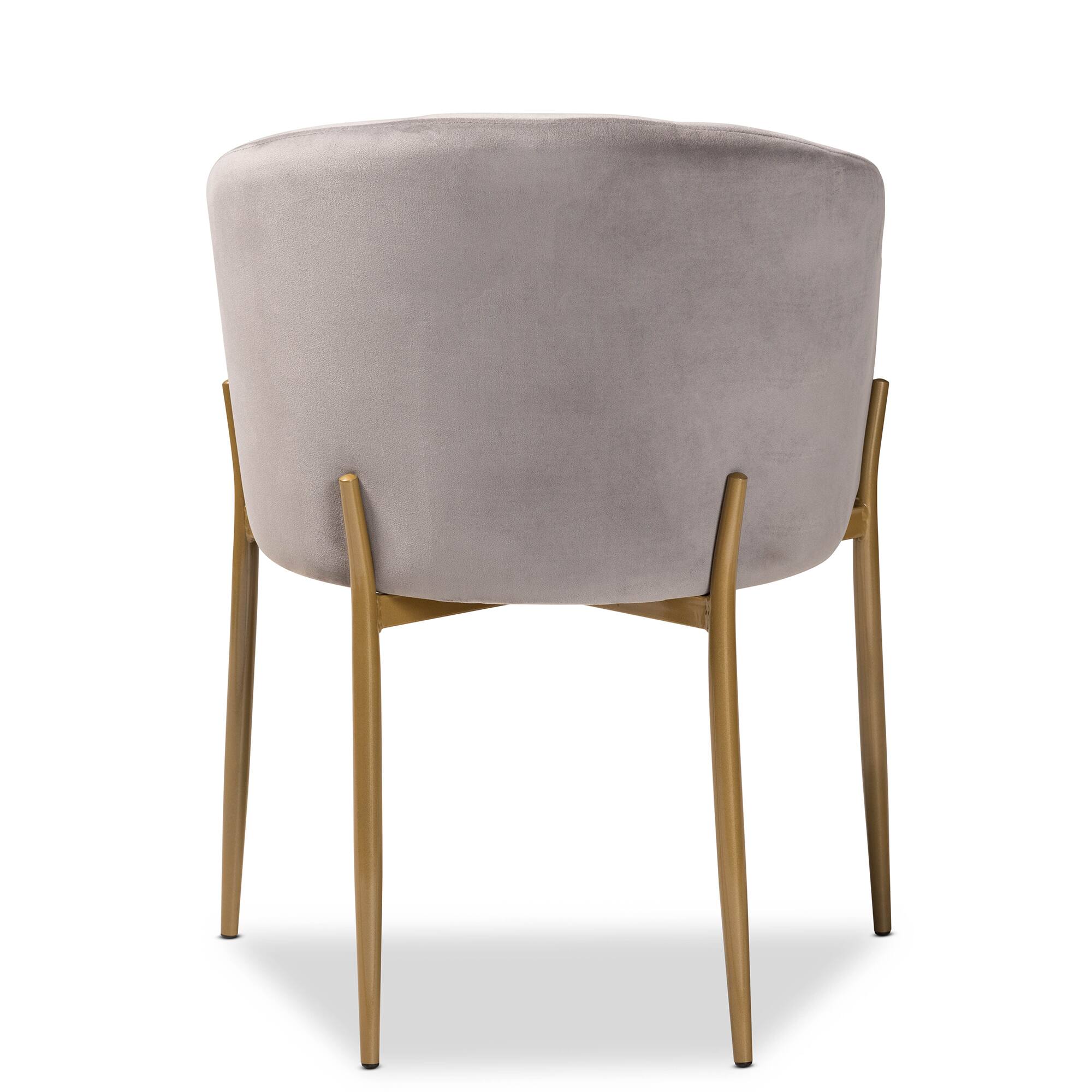 Back. Baxton Studio - Ballard Modern Luxe and Glam Velvet Fabric Upholstered and Gold Finished Metal Dining Chair - Grey/Gold.