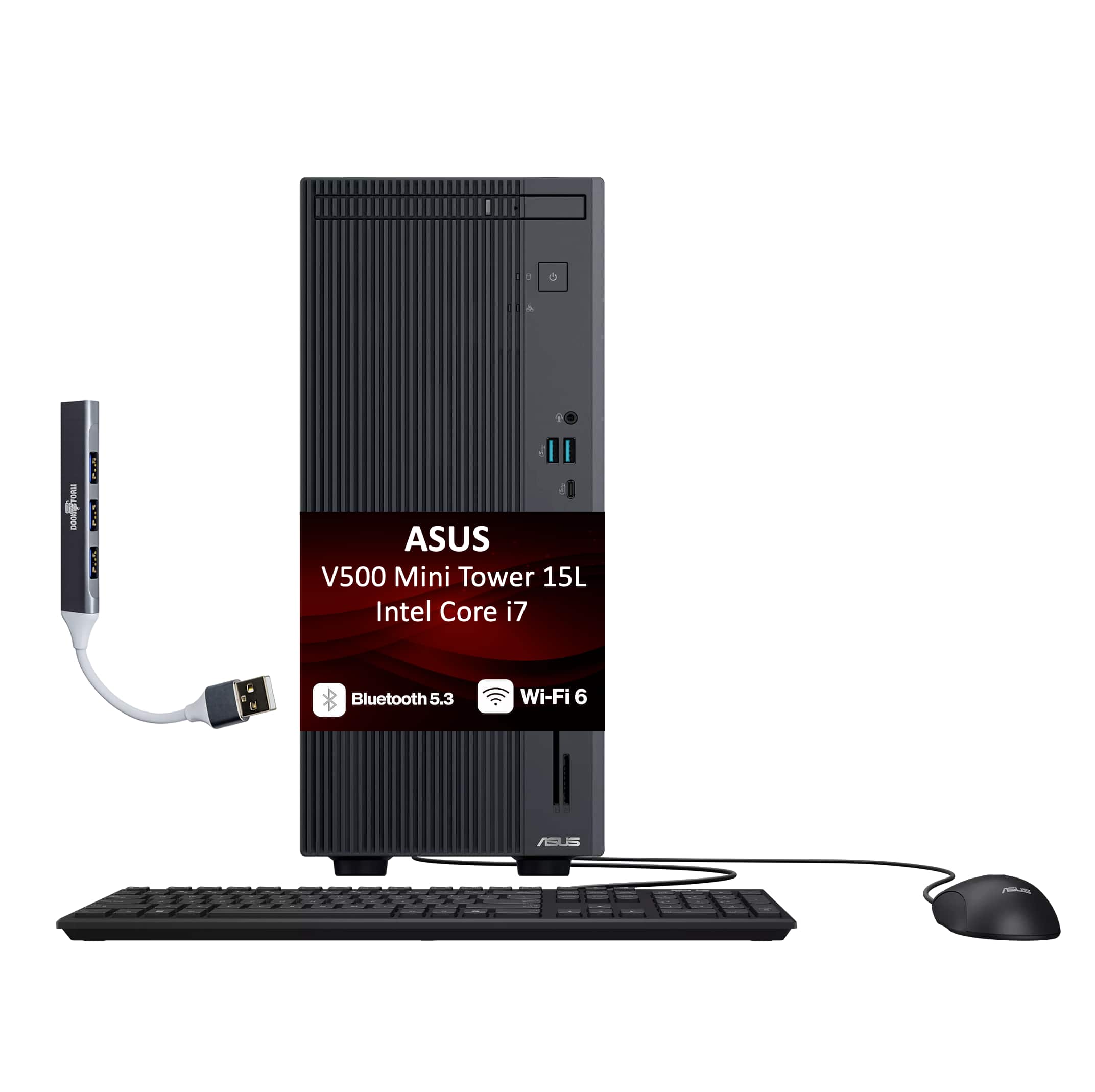 ASUS - V500 Mini Tower 15L Mini Desktop (i7-13620H, 32GB, 2TB SSD, Intel UHD, WiFi 6, Bluetooth 5.3, Win 11 Pro) w/USB Hub - Black