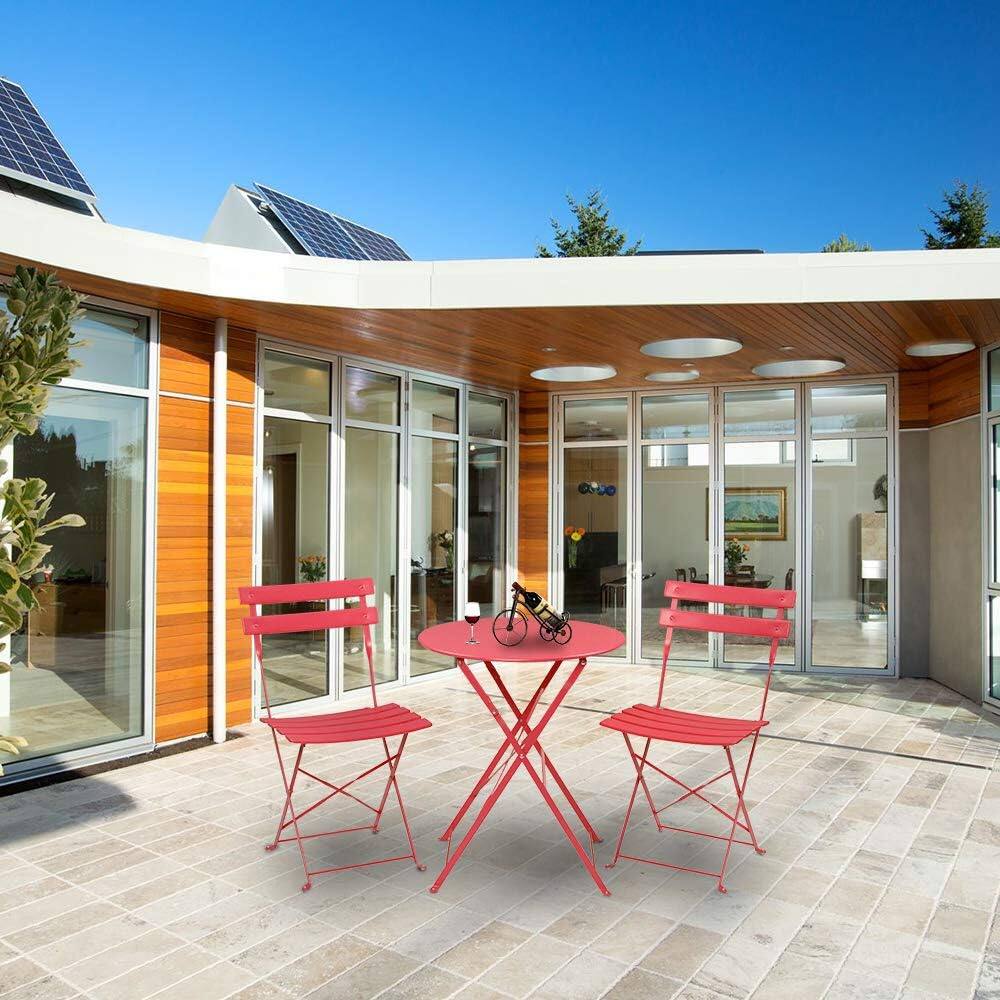 Alt View 1. Decksplore - 3 Piece Foldable Patio Set, Bistro Set, Outdoor Table and Chairs,Weather-Resistant Outdoor/Indoor - Red.