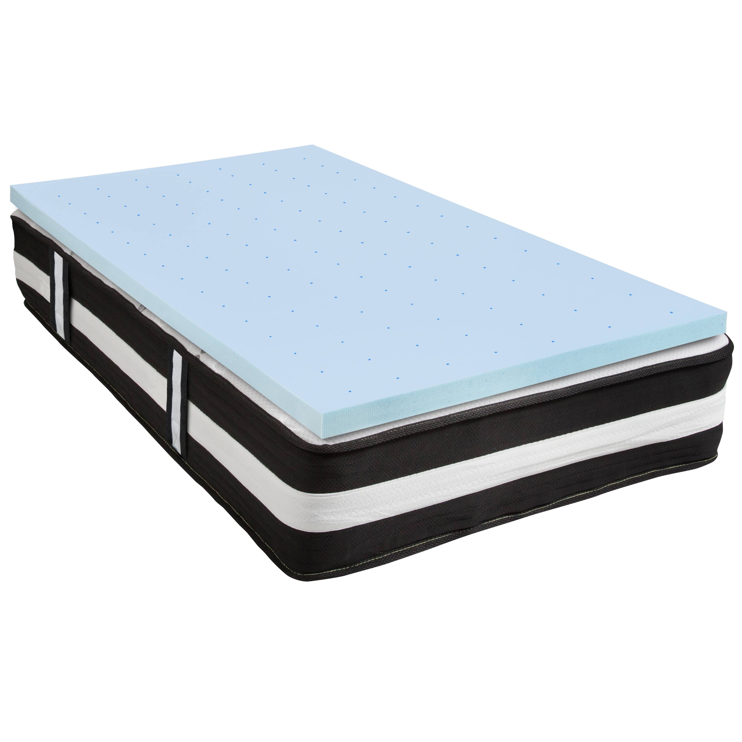 Alt View 1. Emma + Oliver - 12" Mattress & Gel Memory Foam Topper Bundle Set - White/Blue.