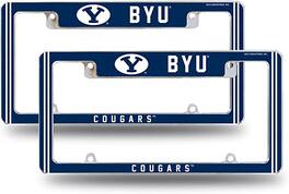 Rico Industries - BYU NCAA Cougars (Set of 2) Chrome Metal License Plate Frames with Bold Full Frame Design - Multi