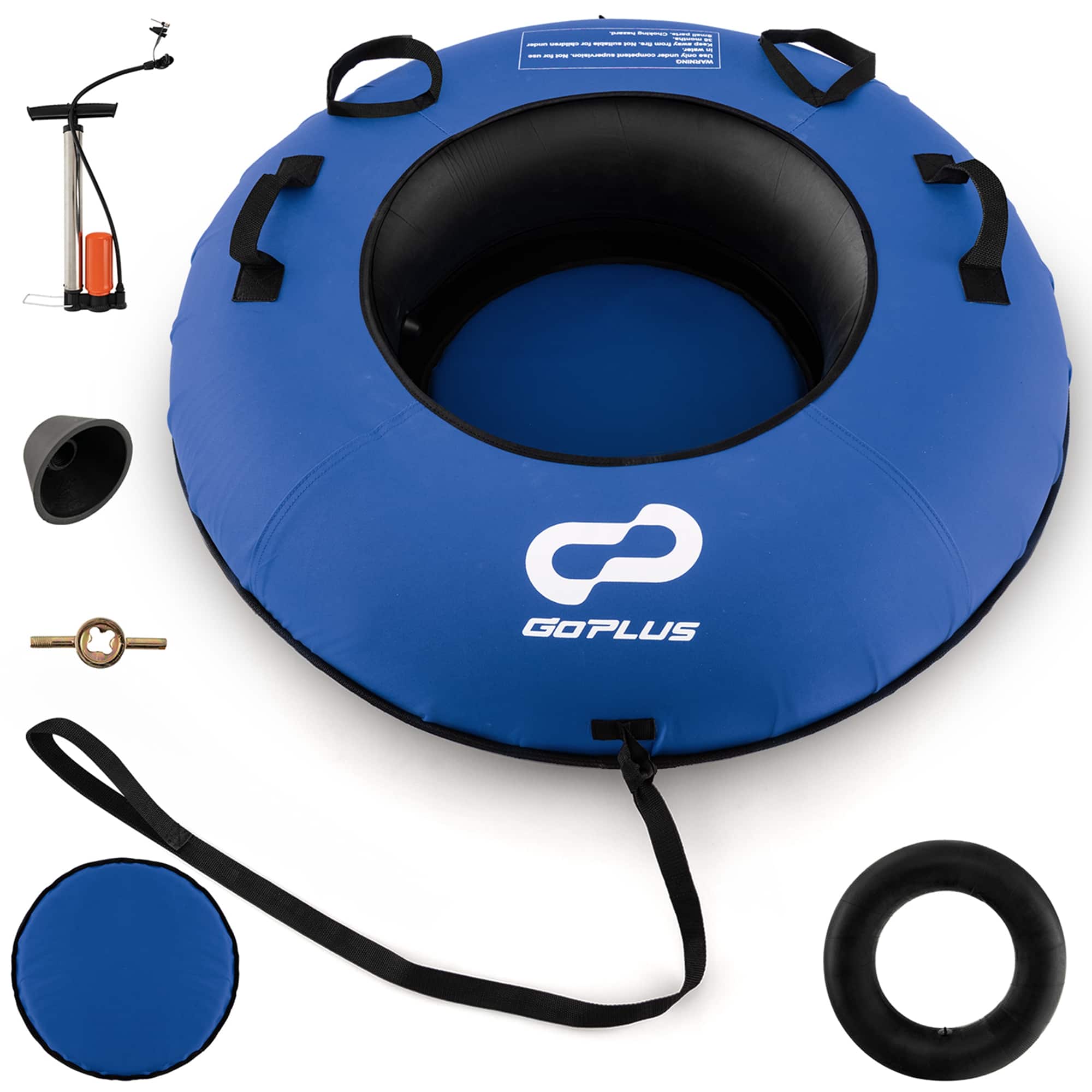 Front. Costway - Goplus 40" Heavy-Duty Inflatable Snow Tube for Sledding with Tire Pump & Tow Strap Blue - Blue.