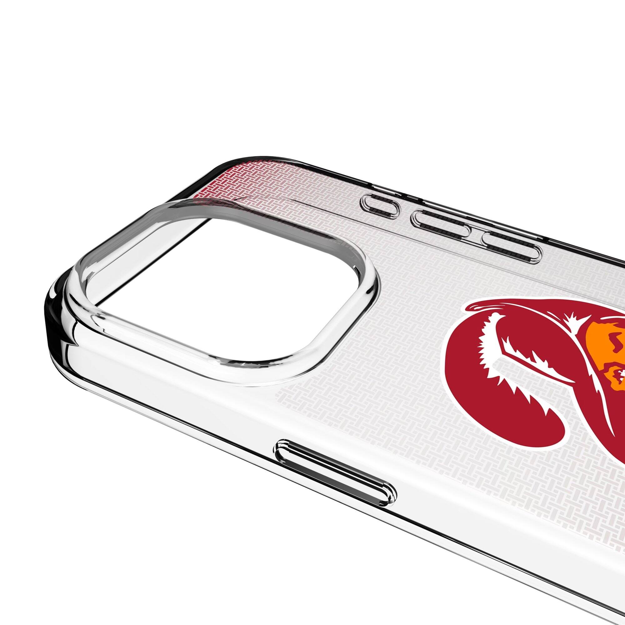 Alt View 2. Keyscaper - Tampa Bay Buccaneers Linen Logo iPhone Clear Case - 14 - Multicolor.