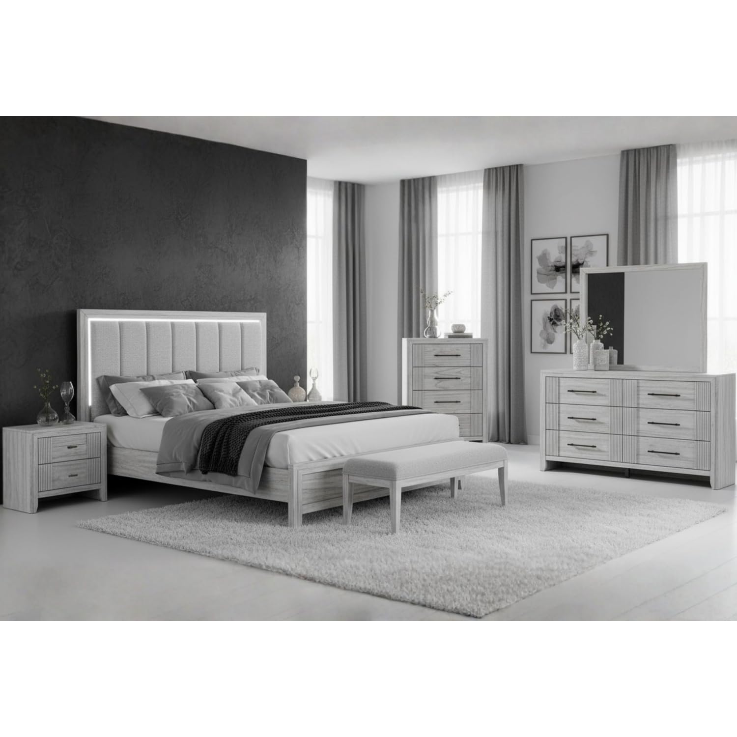 Left. Global Furniture USA - Elsie Grey Mirror - Light Grey.