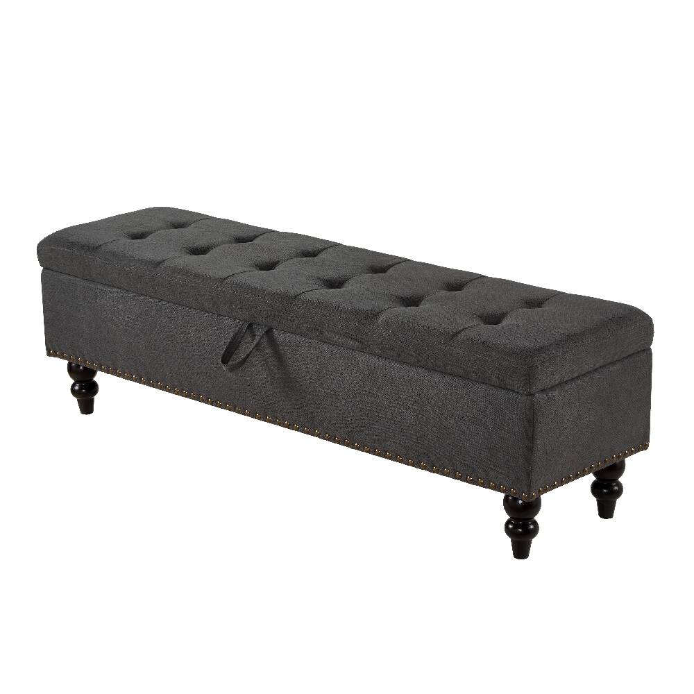 Alt View 3. Ropilly - Ropilly Grey Fabric Storage Bench Tufted End of Bed Ottoman with Wooden Legs Heavy Duty Shoe Bench for Bedroom Hallway - Grey.