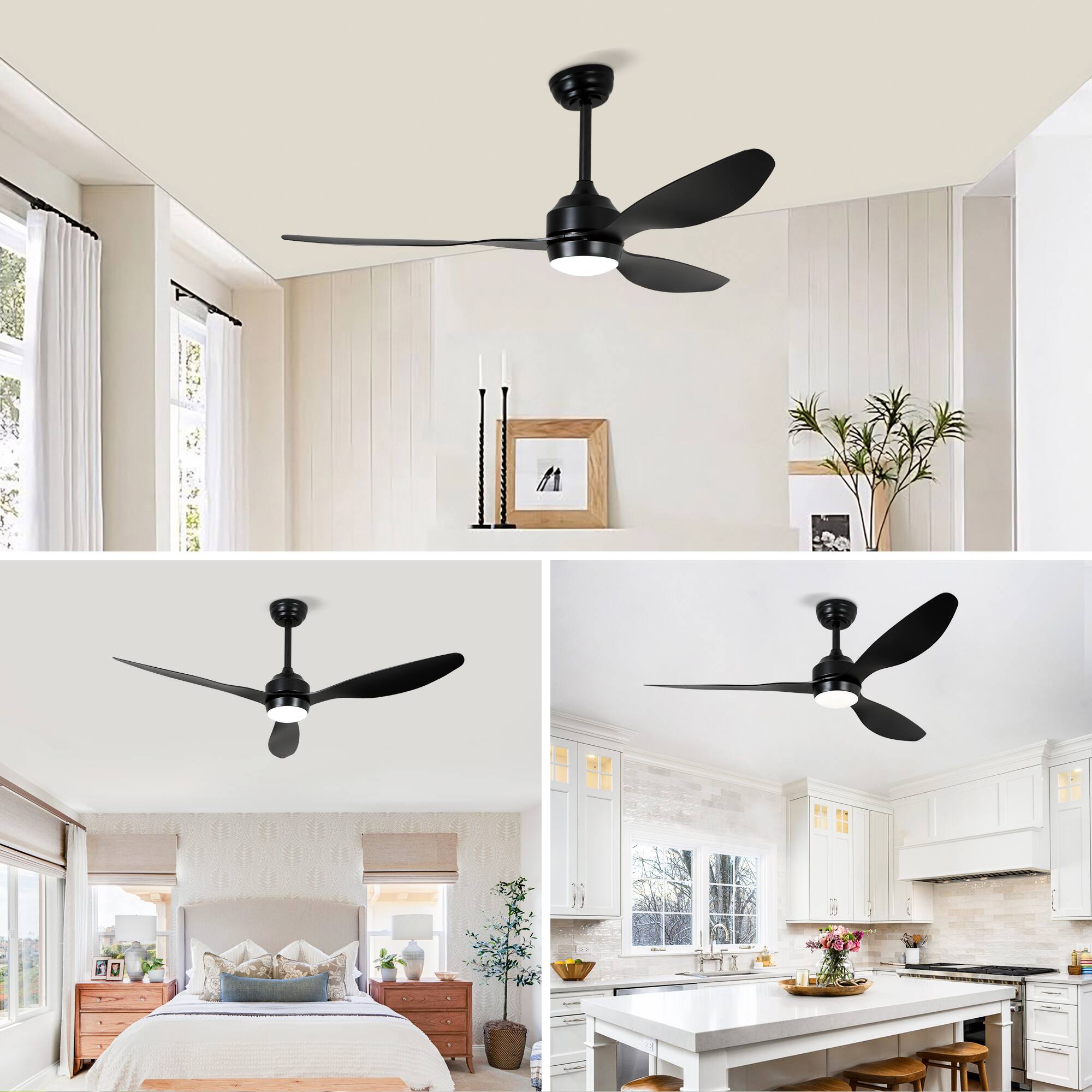 Alt View 4. Akoasm - 52" Ceiling Fan with Lights & Remote, Quiet DC Motor, 6 Speeds, Reversible for Living Room & Bedroom-Matte Black.