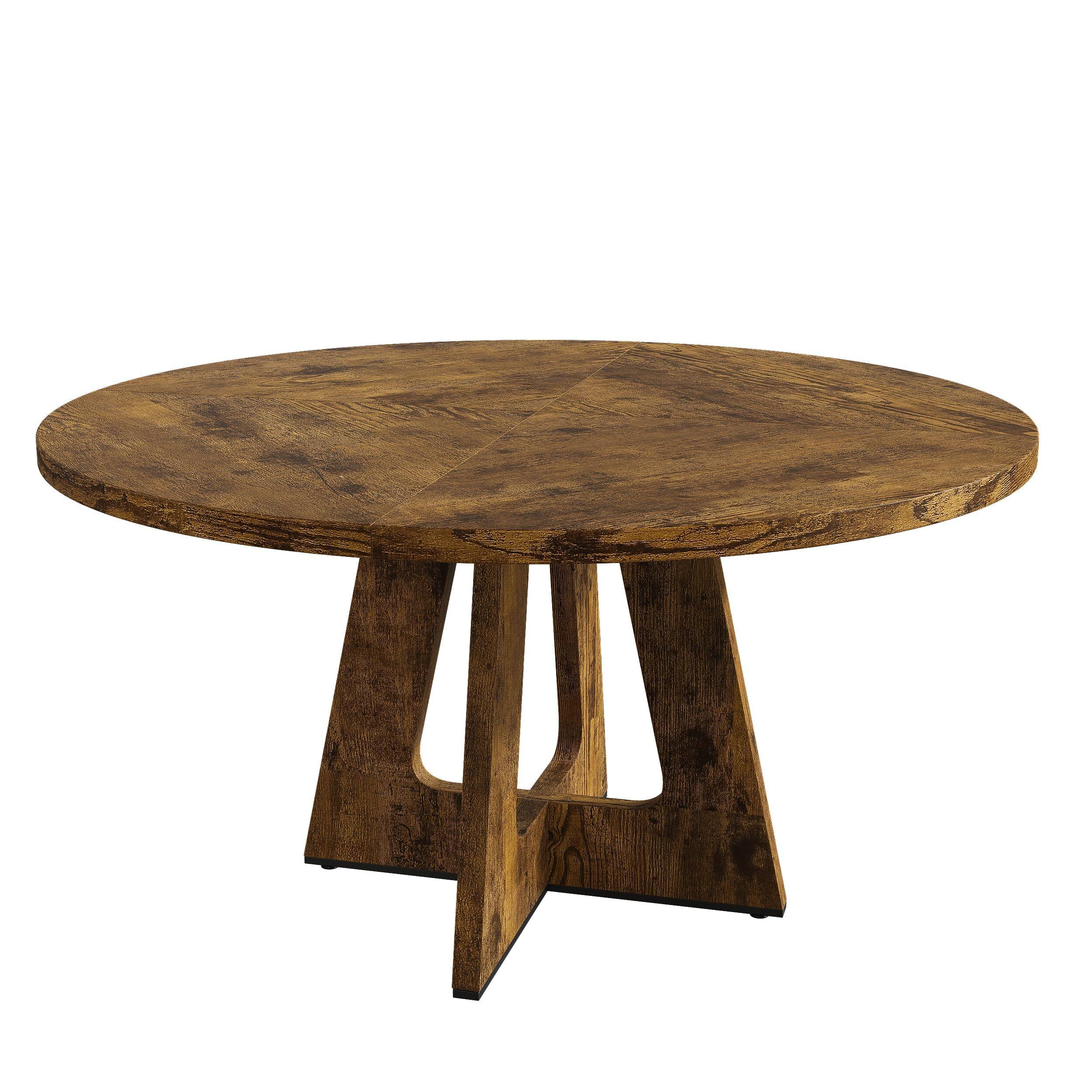 Alt View 5. MAGICAL RUBS - 47-inch Round Large Dining Table  Wooden Kitchen Set For 4 To 6 Farmhouse Dinner With Top And Home Room Or Living - Burlywood.