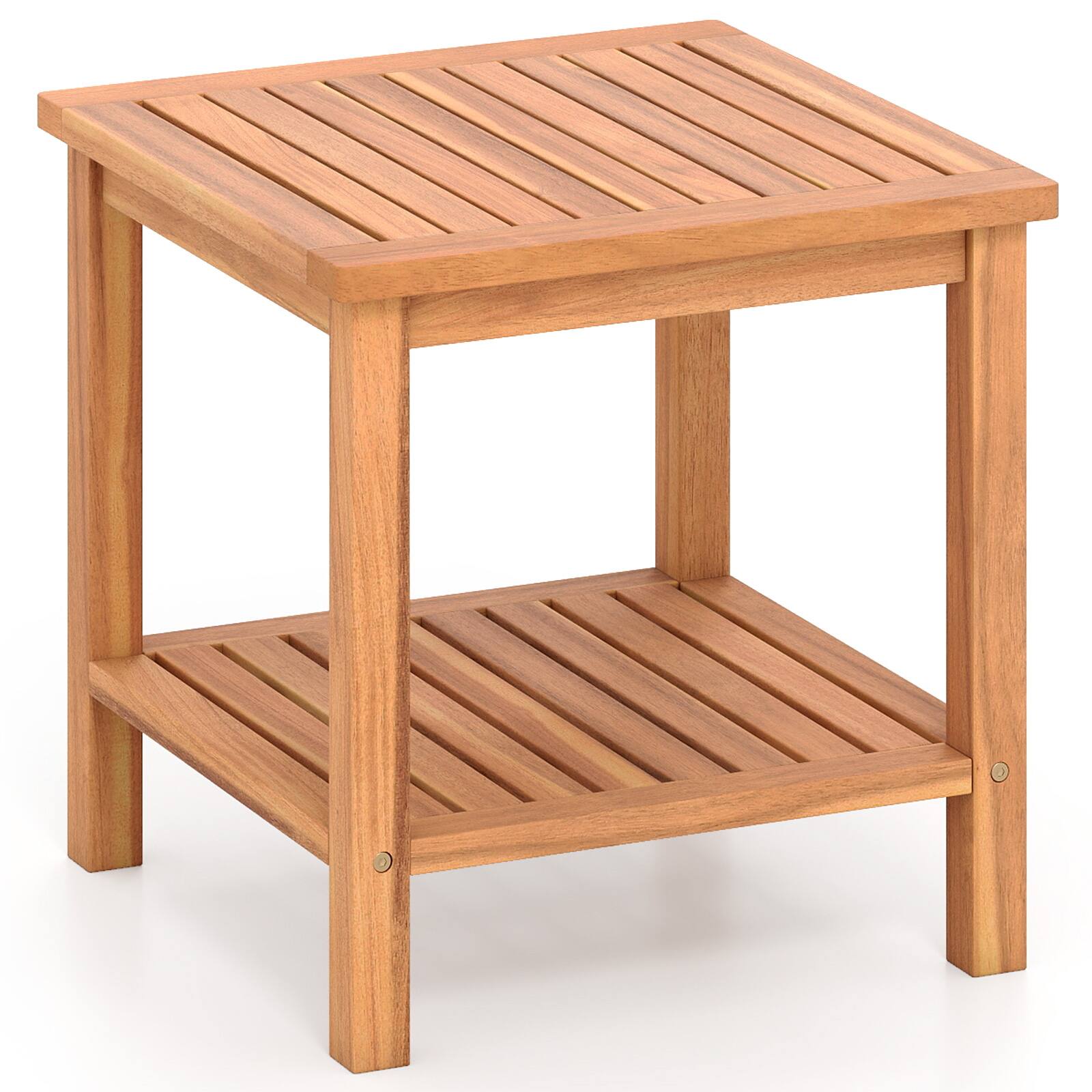 Alt View 9. Gymax - Gymax 2-Tier Patio Acacia Wood Side Table w/Slatted Tabletop Storage Shelf for Garden - Yellow.