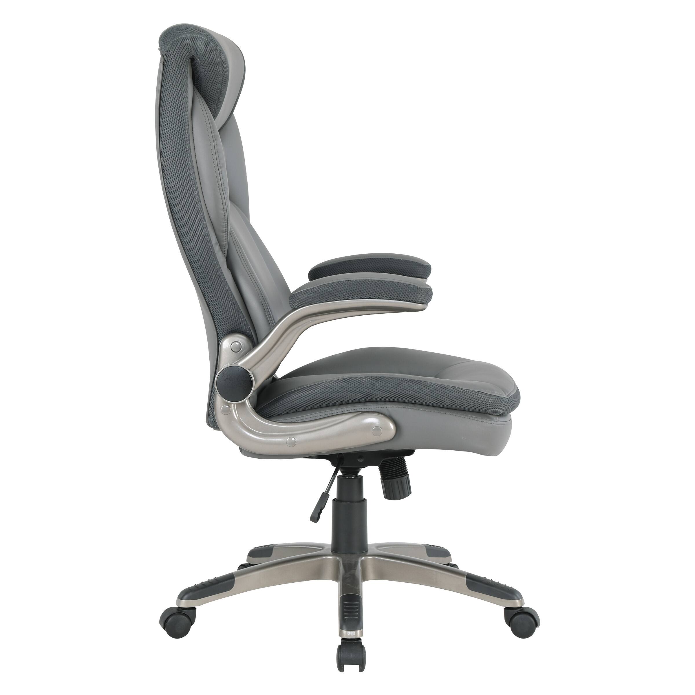 Left. Office Star Products - Exec Bonded Lthr Office Chair - Charcoal / Titanium.