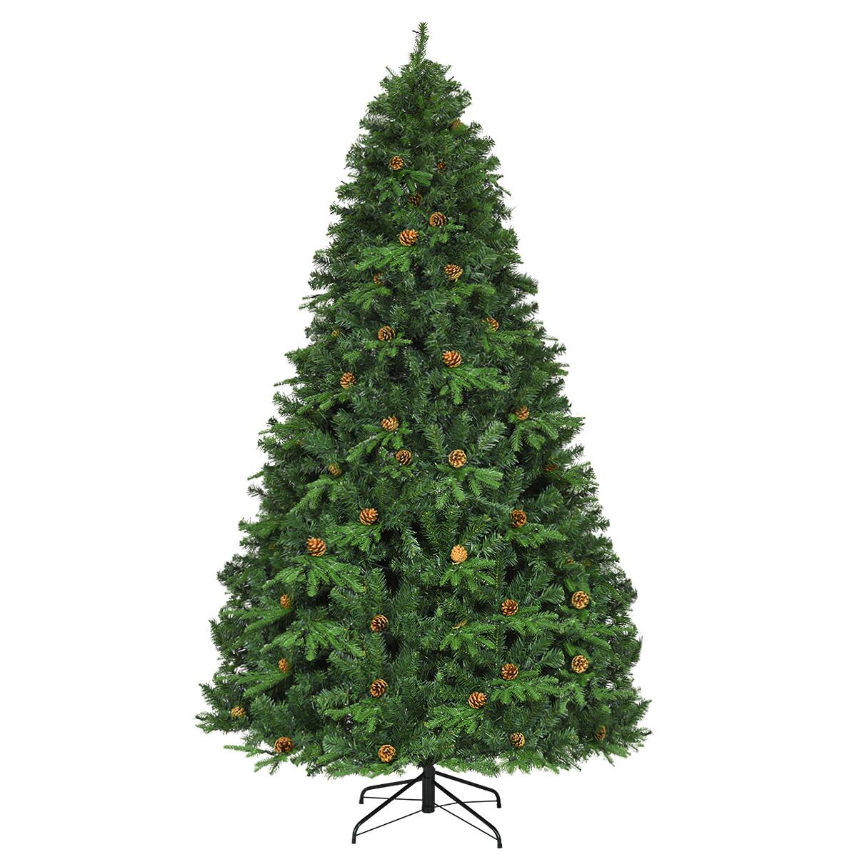 Alt View 18. Costway - 8Ft Pre-Lit Christmas Tree Hinged 600 LED Lights Pine Cones - Green.