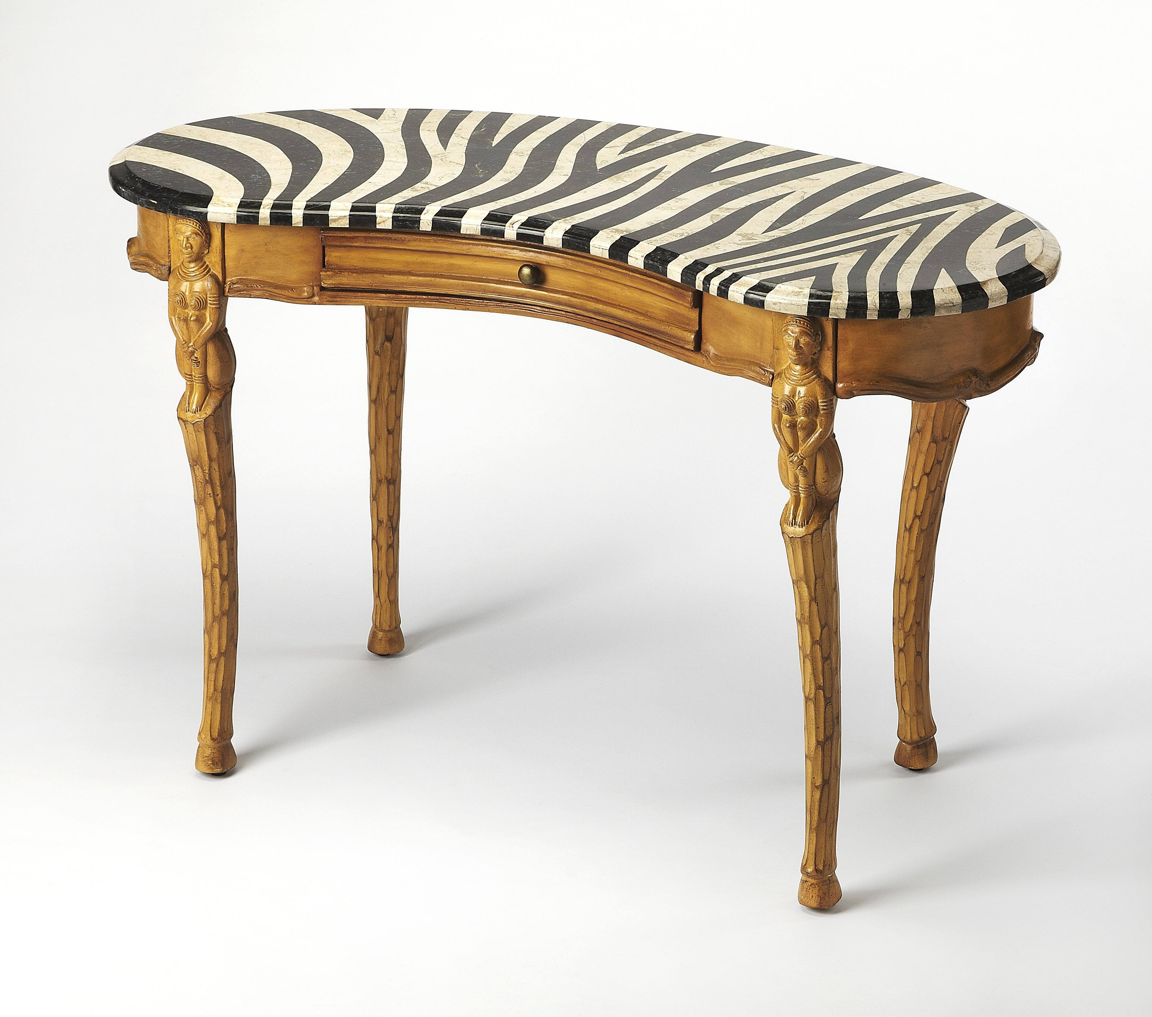Front. Butler Specialty - Luisa 47.5 in. W Kidney Shape Fossil Stone and Wood 1 Drawer Writing Desk - Multi-Color.