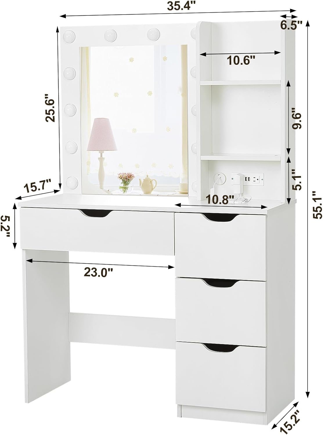 Alt View 6. GARVEE - Makeup Vanity with Mirror,12 LED Lights with 3 Adjustable Lighting Modes and Brightness Levels, Built-in Power Outlet - White.