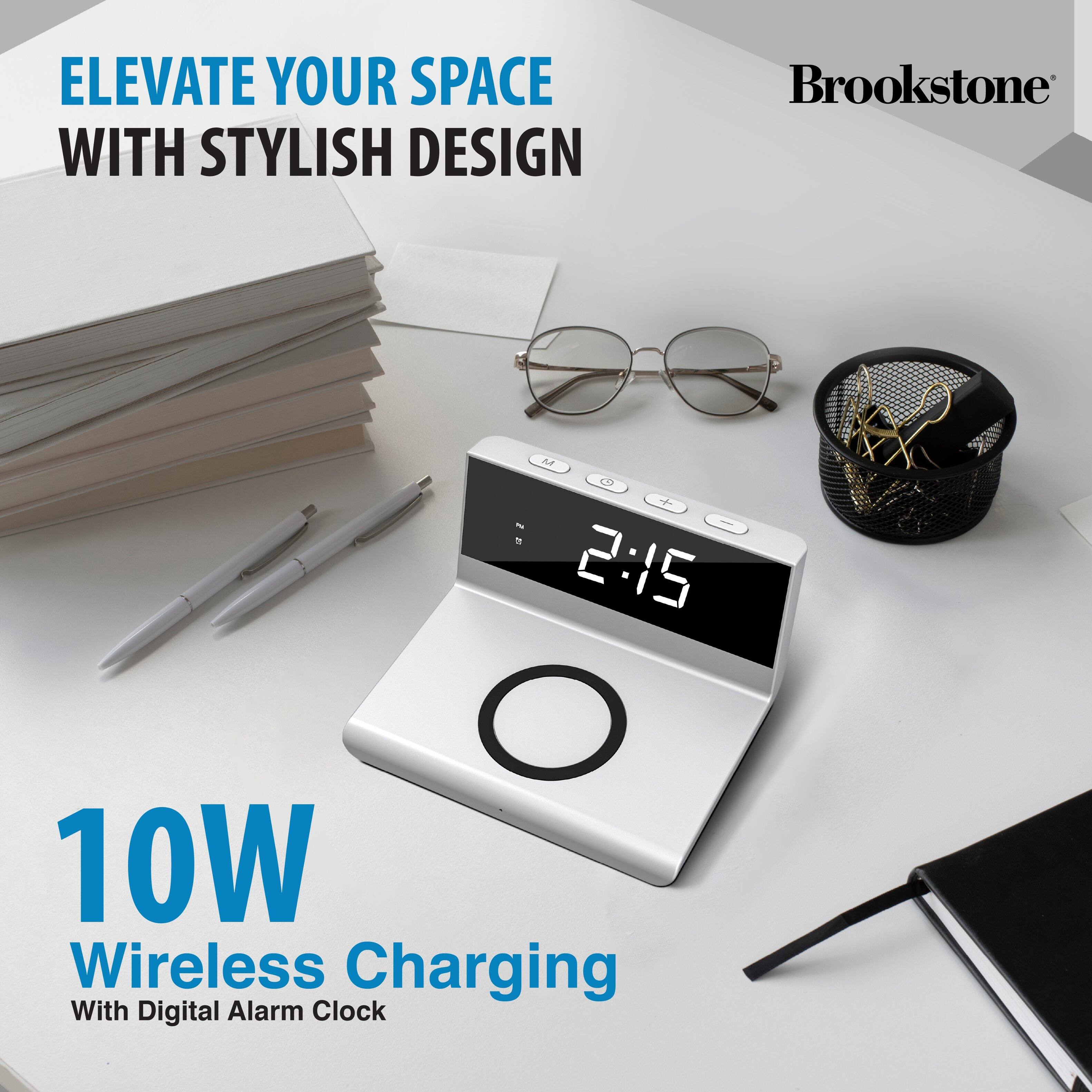 Brookstone, ELEVATE YOUR SPACE WITH STYLISH DESIGN, 10W Wireless Charging With Digital Alarm Clock, 2:15