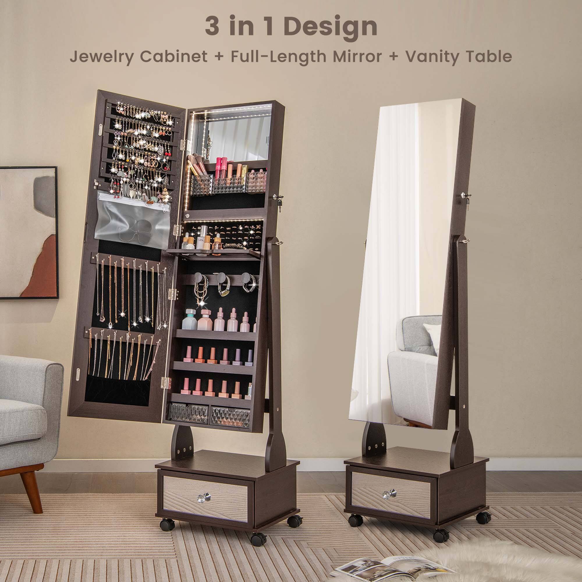 3 in 1 Design Jewelry Cabinet + Full-Length Mirror + Vanity Table
