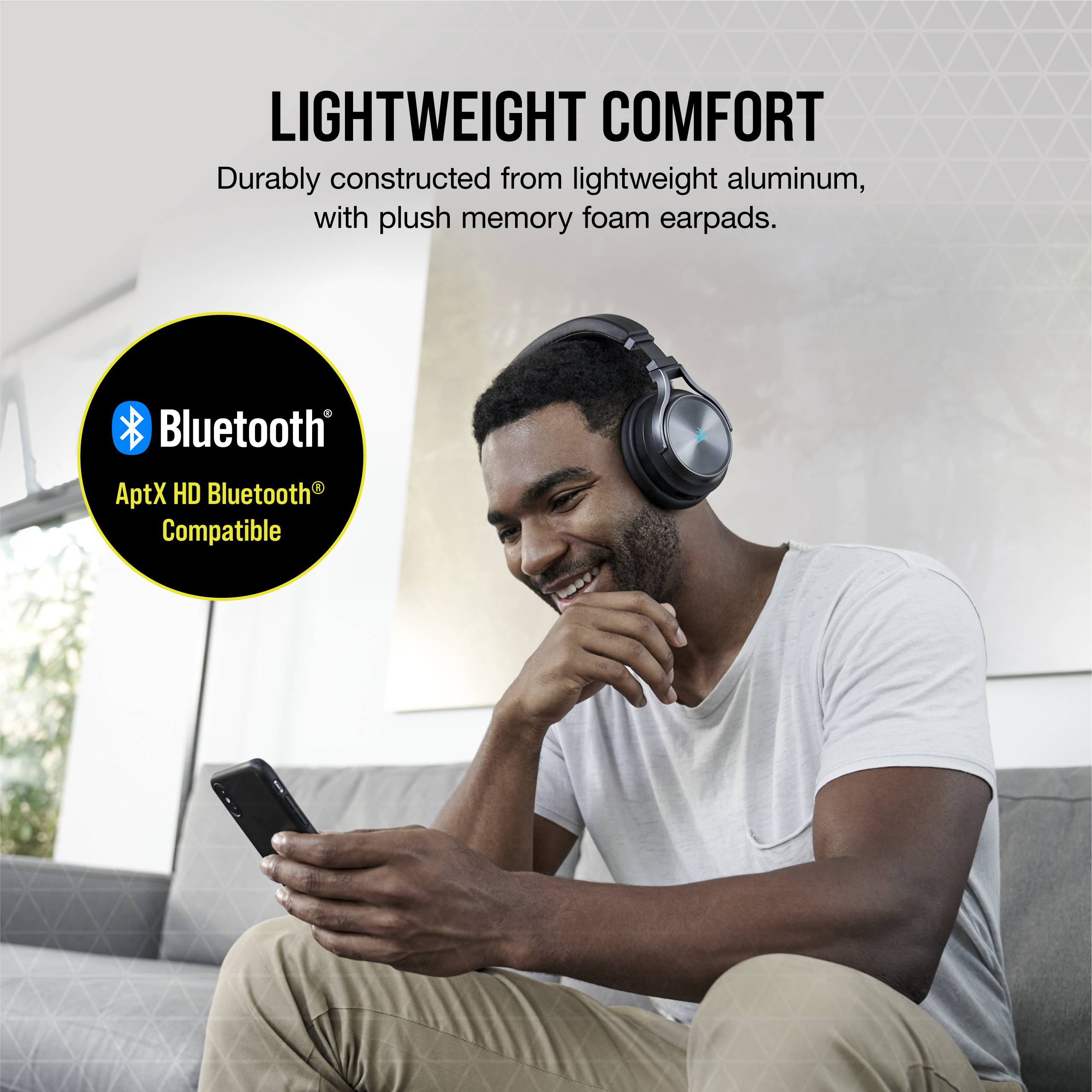LIGHTWEIGHT COMFORT: Durably constructed from lightweight aluminum, with plush memory foam earpads. Bluetooth AptX HD Bluetooth Compatible.