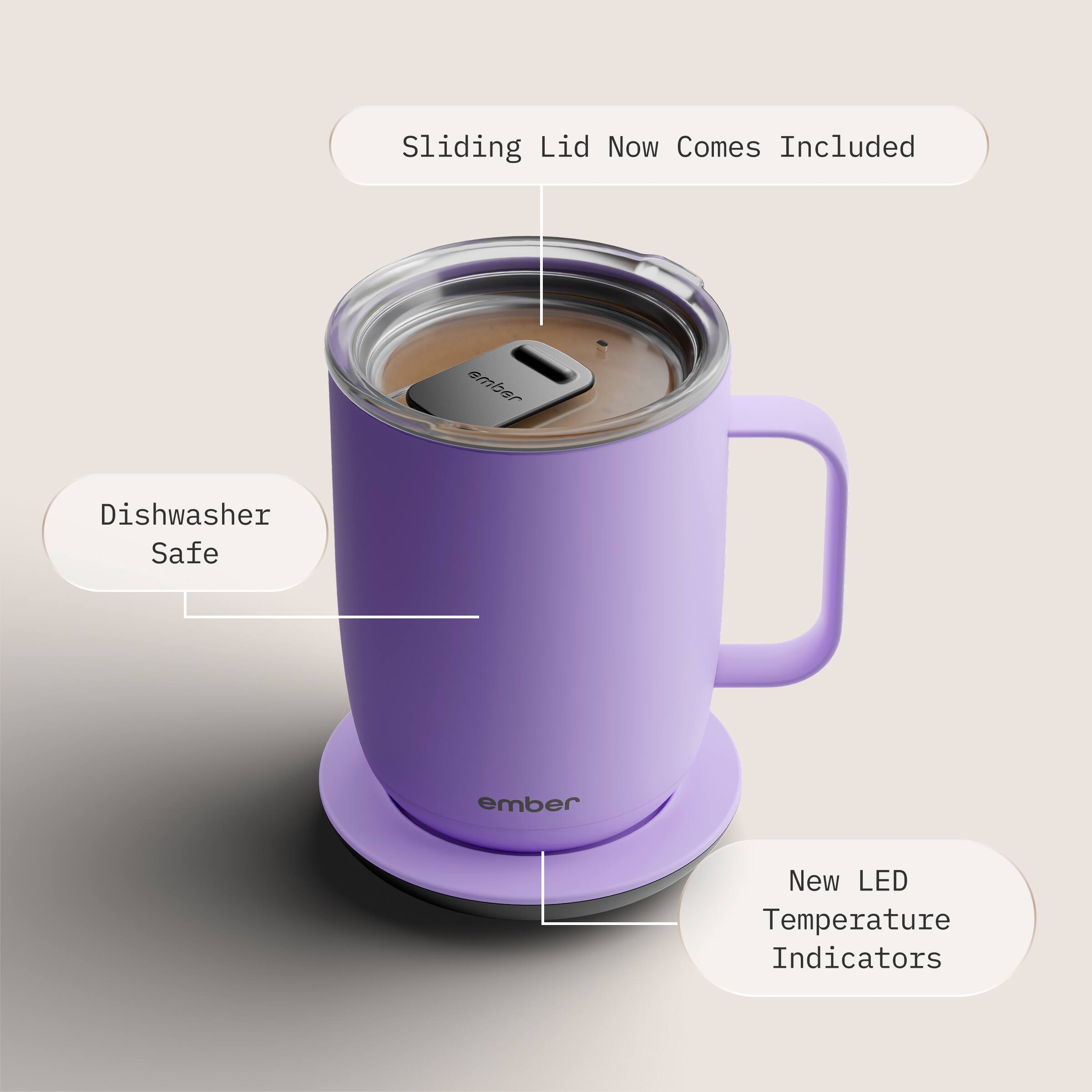 Sliding Lid Now Comes Included  
Dishwasher Safe  
New LED Temperature Indicators