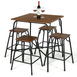 Ecooso - 5 Piece Bar Table Set with 4 Counter Height Backless Stools for Home Bar - Brown