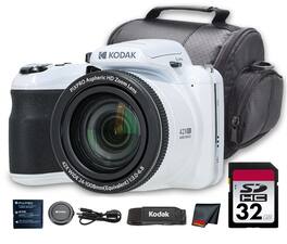 Kodak - PIXPRO AZ425 Digital Camera (White) (AZ425WH) + 32GB Card + Bag + Cloth