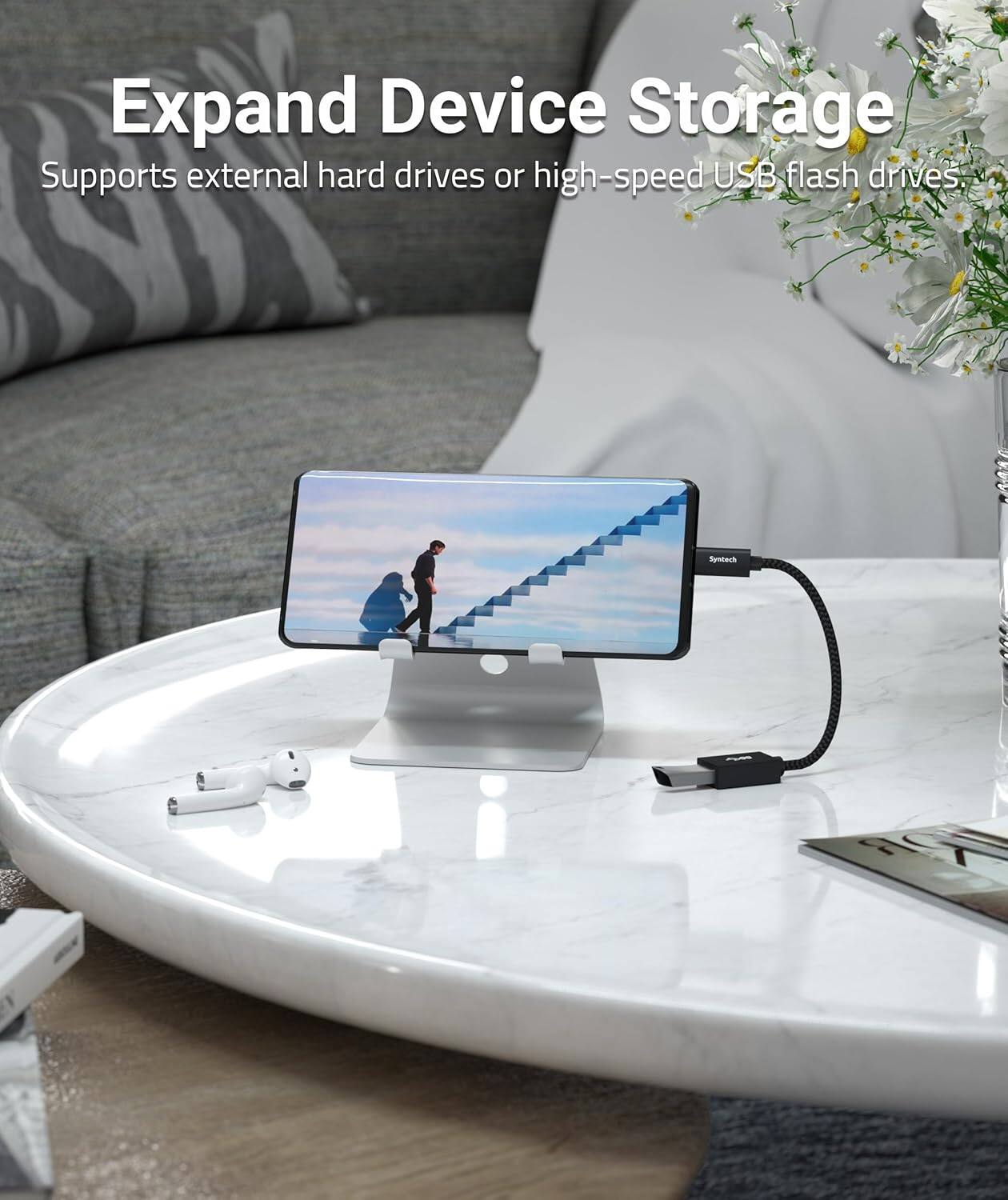 Expand Device Storage  
Supports external hard drives or high-speed USB flash drives.