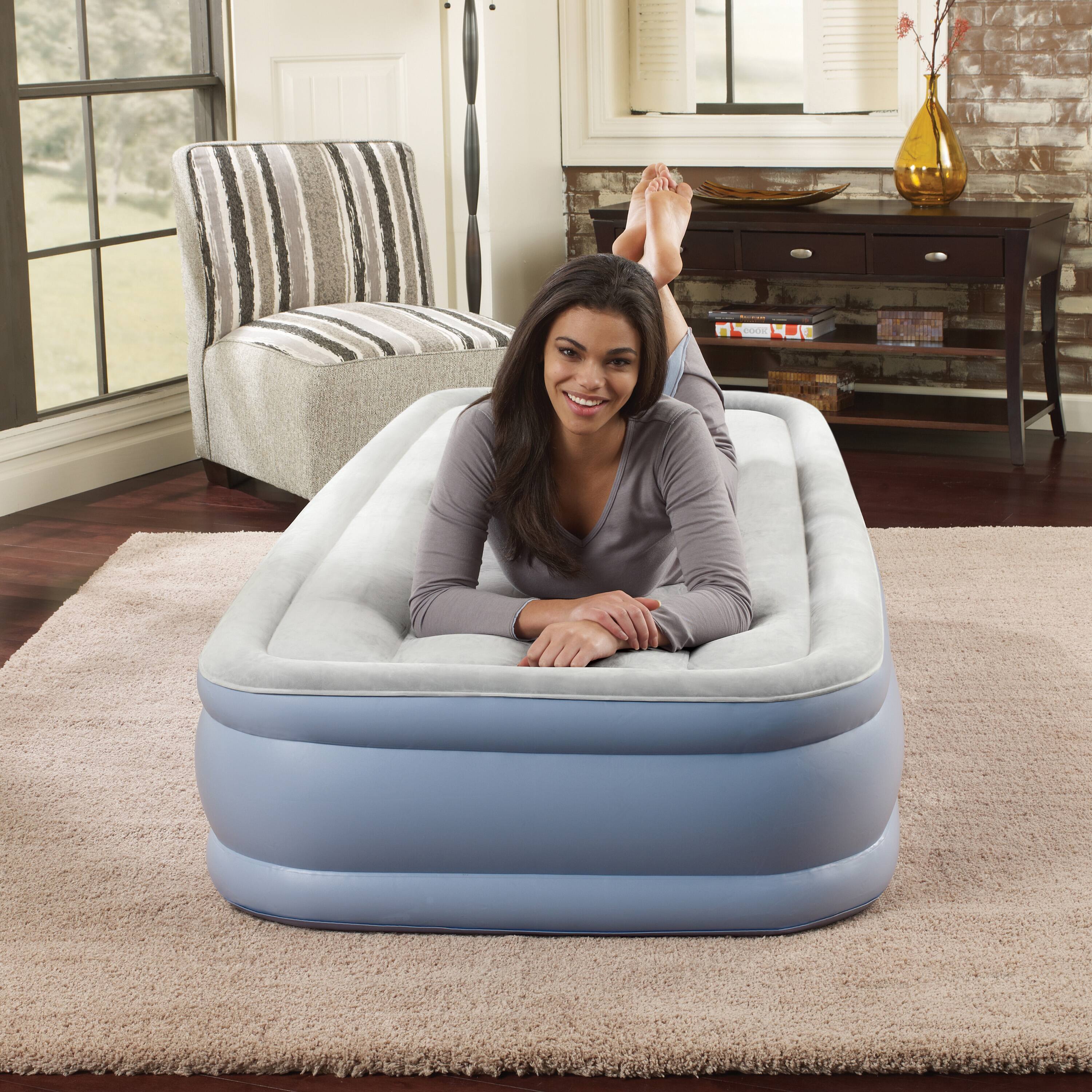 Alt View 3. Beautyrest - 15" Hi Loft  Air Mattress, Raised Inflatable Blow-Up Bed, Powerful Pump, Adjustable - Light Blue.