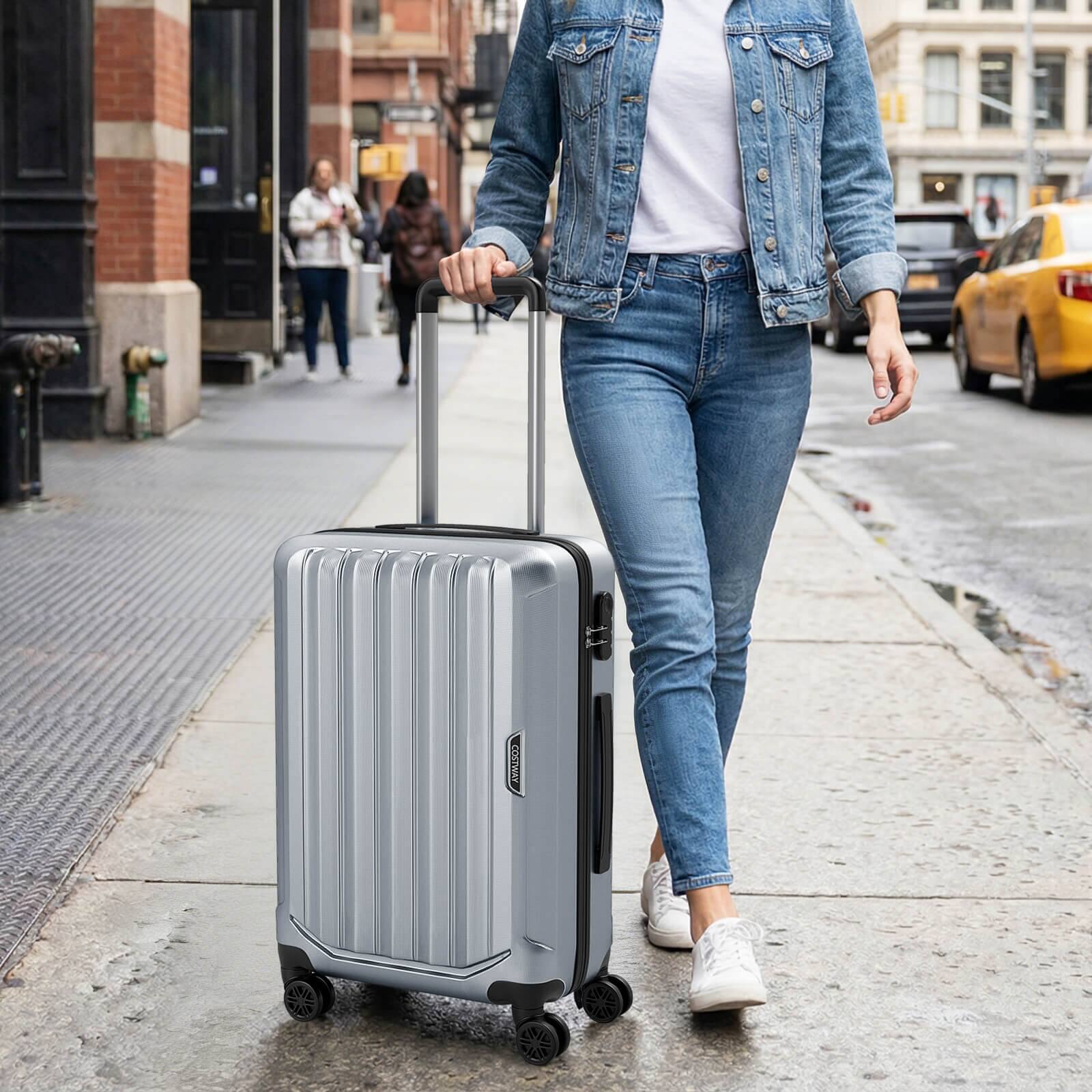 Alt View 3. Costway - Costway 3 PCS Hardside Luggage Set (20/24/28 Inch) with 8-Spinner Wheels, 3-Digital Lock - Gray.