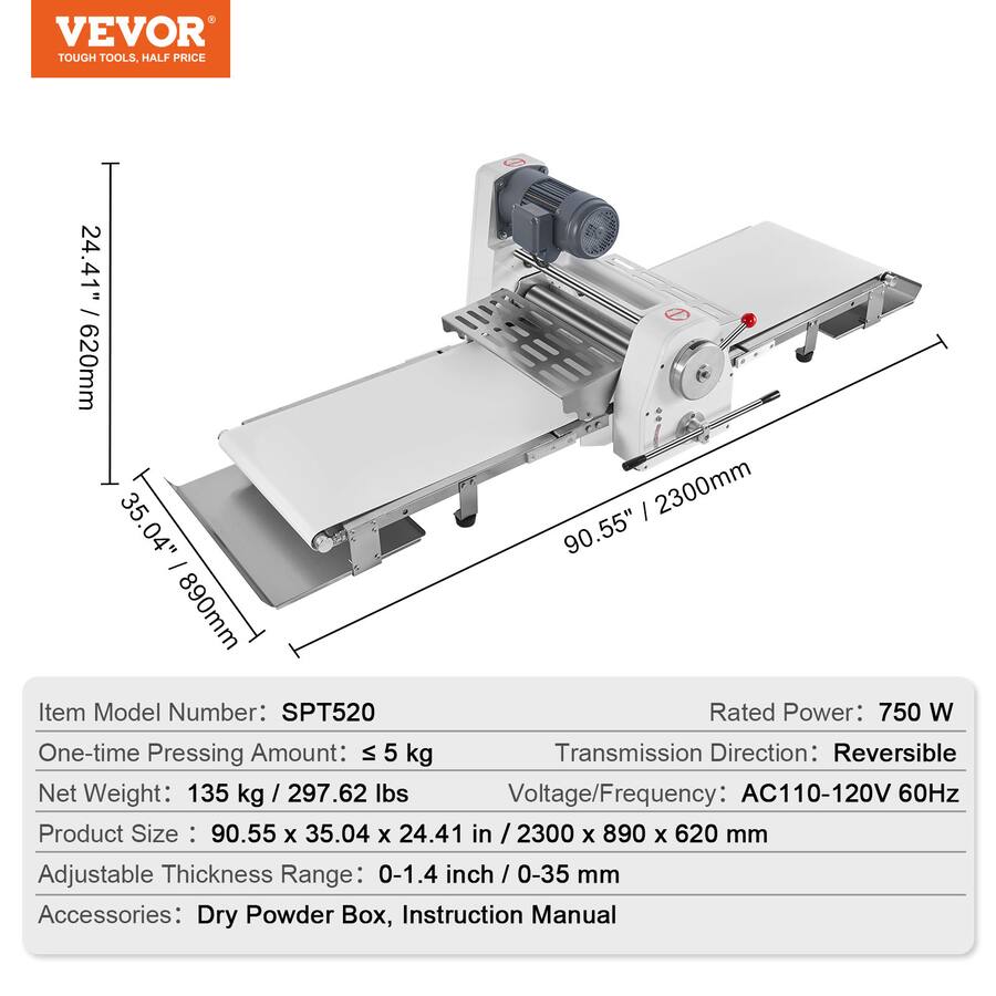 Fondant Making Machine VEVOR Commercial Dough Sheeter Machine, 19.7 Inch Reversible Puff ...