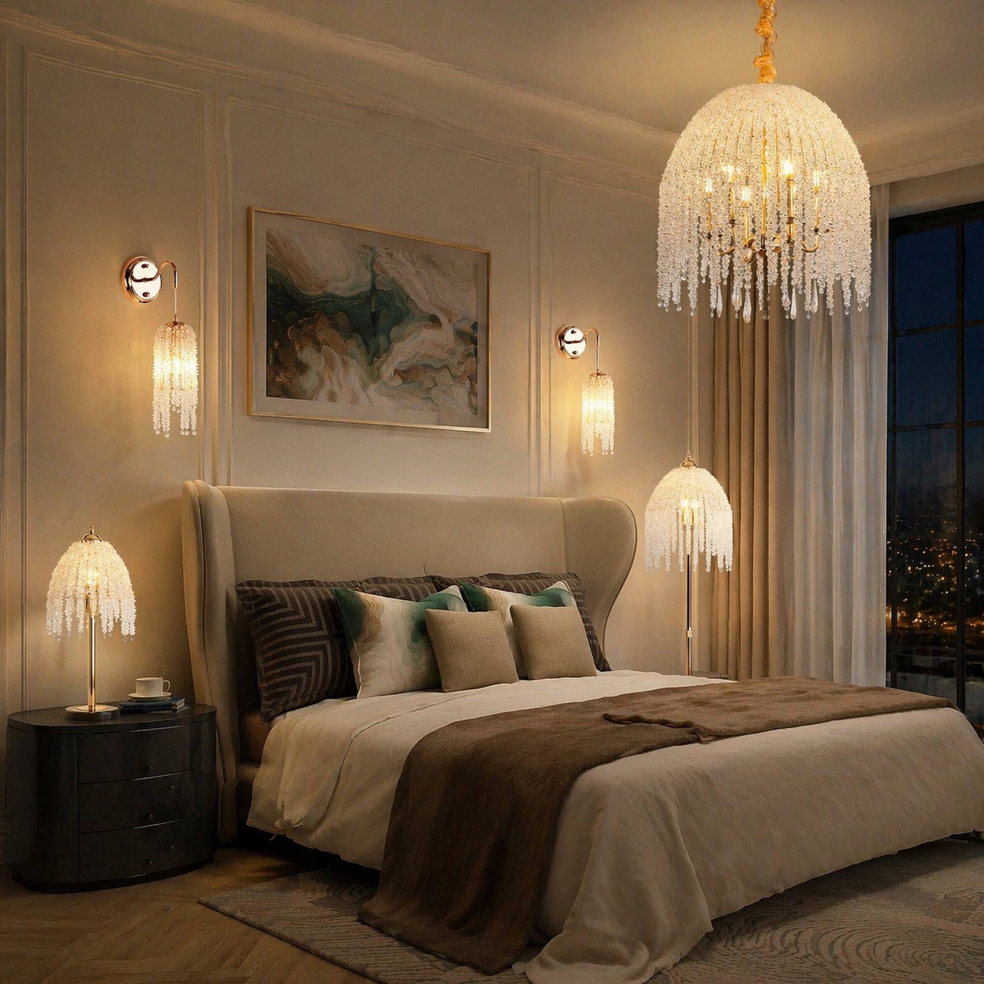 Alt View 4. RYHNUYNE - 20 Inch 6-Light K9 Crystal Pendant Chandelier with Gold Finish – Cascading Waterfall Beads, Adjustable Drop.