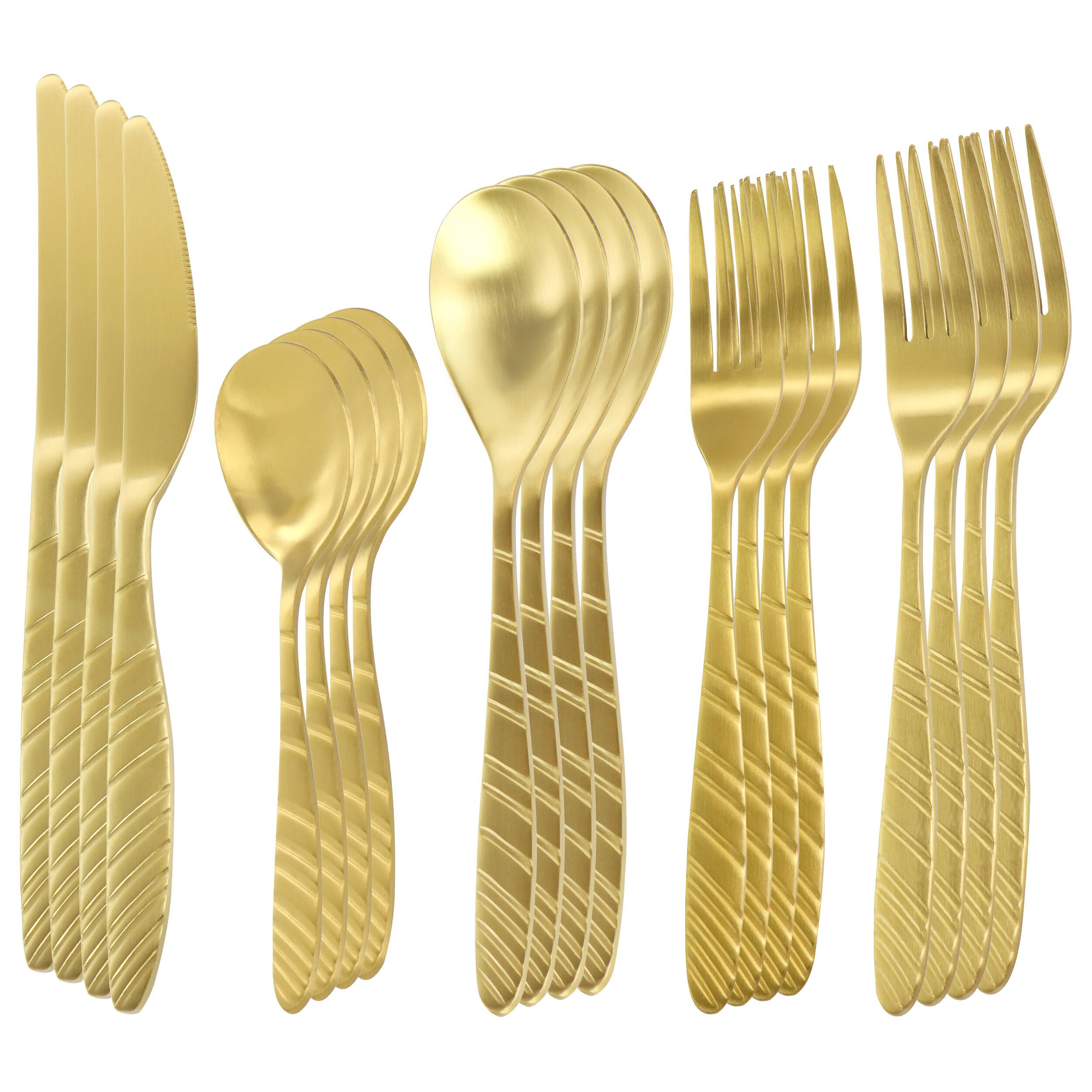 Alt View 1. MegaChef - Megachef La Vague 20 Piece Flatware Utensil Set, Stainless Steel Silverware Metal Service for 4 in Matte Gold - Gold.
