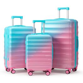 Winado - Carry on Luggage Set 20"/24"/28" 3 Piece PC+ABS Multicolor Hardshell Suitcase Set with TSA Lock & Spinner Wheels - Gradient Pink & Light Blue