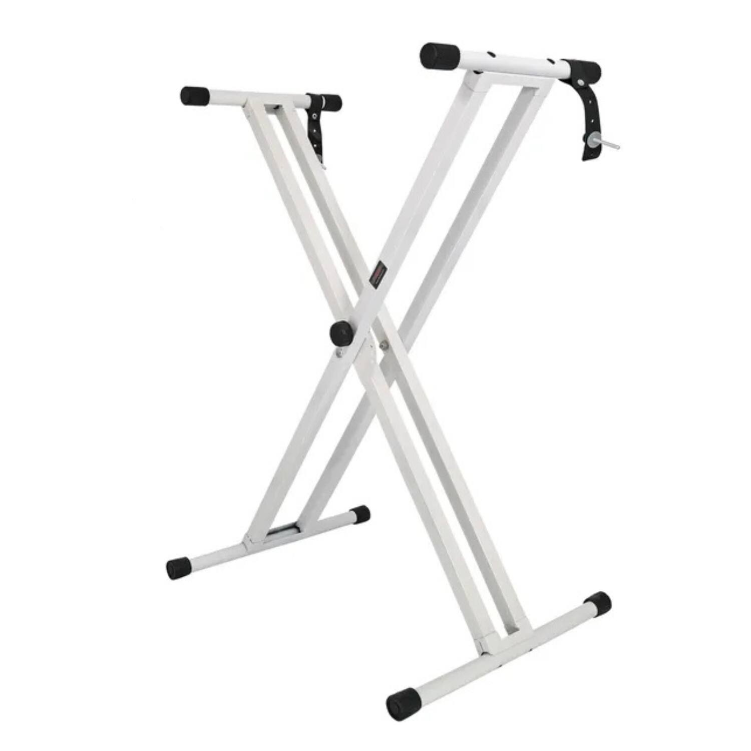 Front. Stock Preferred - Double X-Style Heavy Duty Adjustable Piano Keyboard Stand - KS 2X WH.
