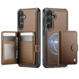 Dteck - For Samsung Galaxy A17 5G Leather Flip Stand RFID Leather Wallet Mag Safe Case With Deachable Card Holder - Brown