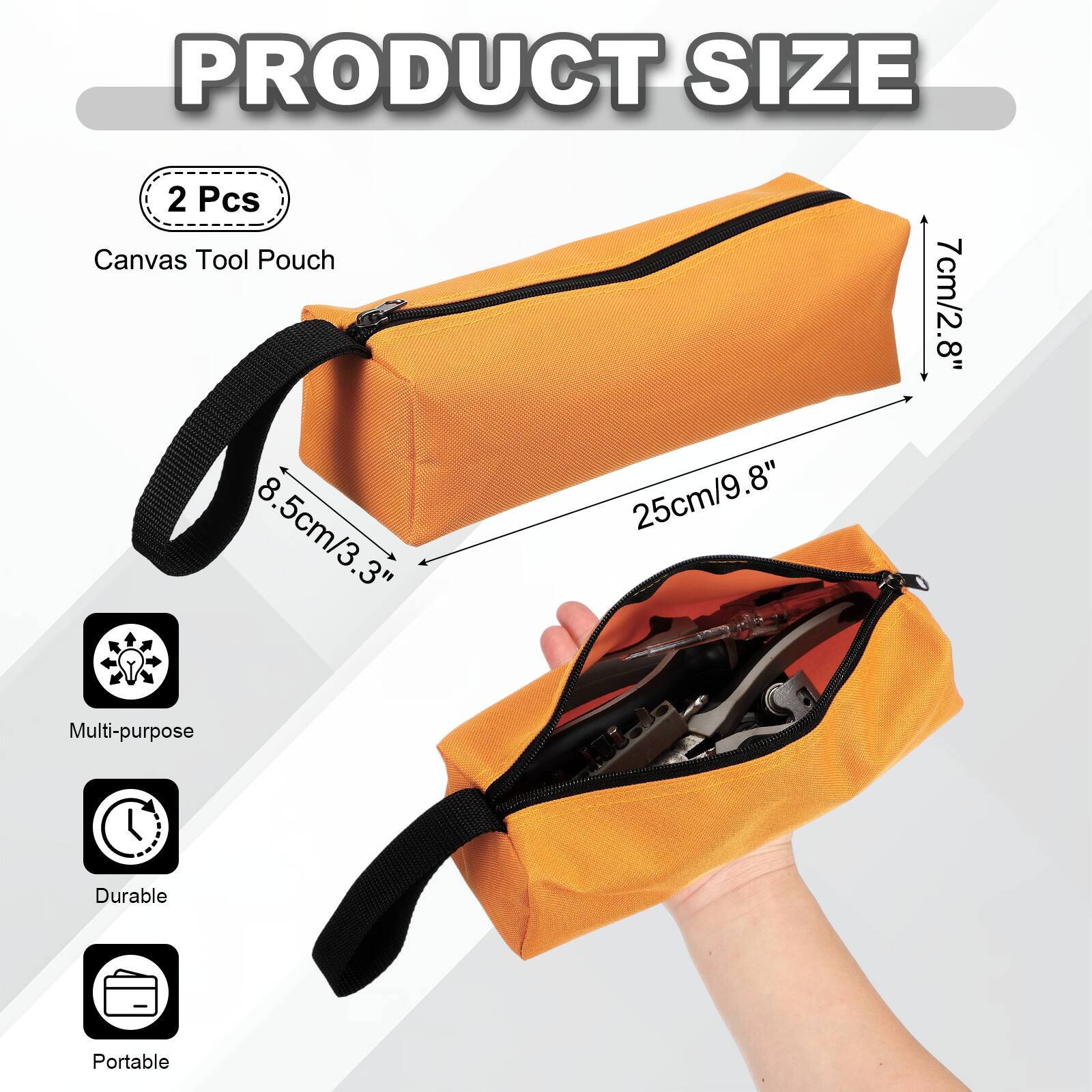 PRODUCT SIZE

2 Pcs Canvas Tool Pouch

8.5cm/3.3" 25cm/9.8" 7cm/2.8"

Multi-purpose Durable Portable
