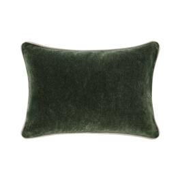Manhattan Lane - May Lumbar Accent Pillow, 14 x 20 Stonewash Forest Cotton Velvet - Forest Green, Natural Beige