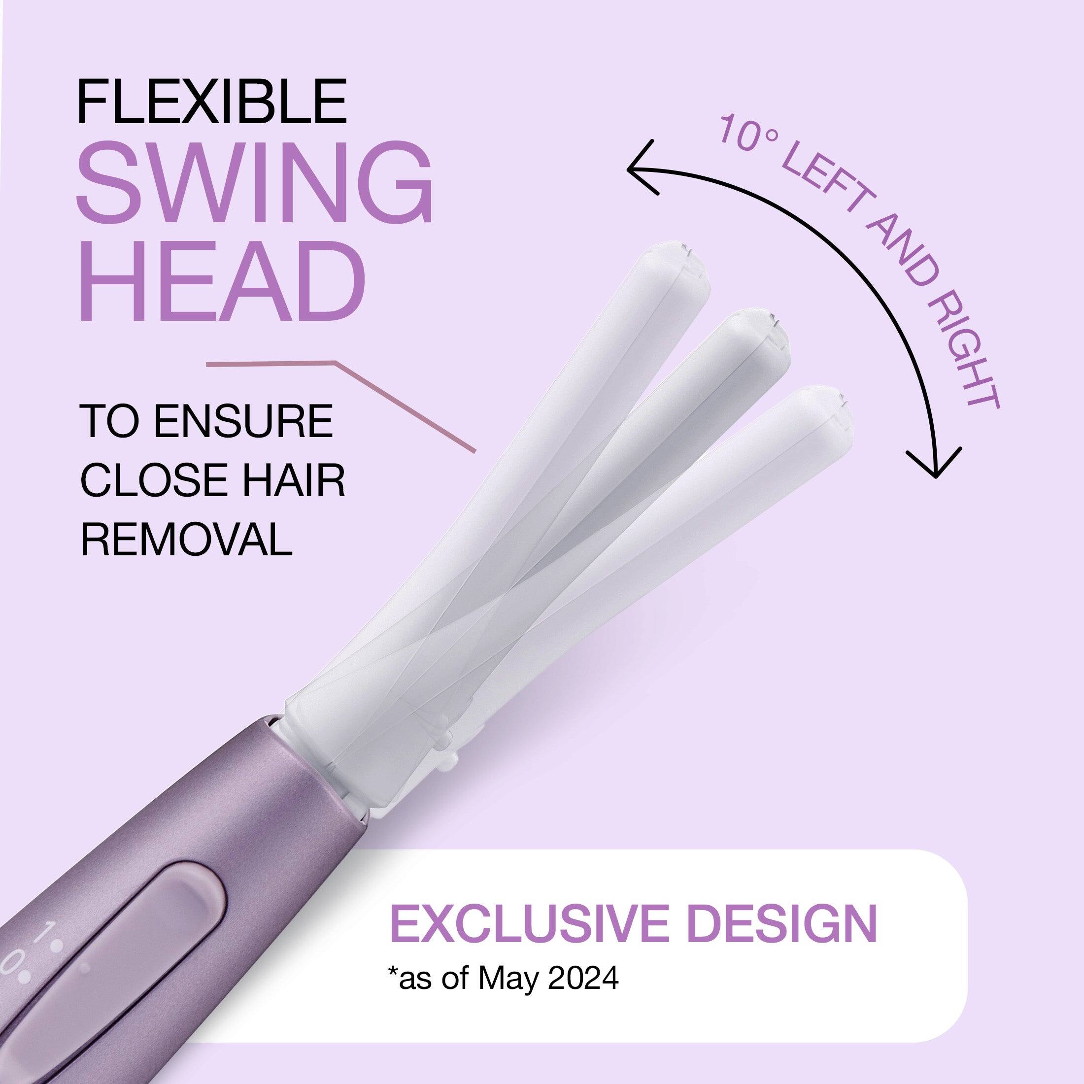 FLEXIBLE SWING HEAD TO ENSURE CLOSE HAIR REMOVAL  
10° LEFT AND RIGHT  
EXCLUSIVE DESIGN *as of May 2024