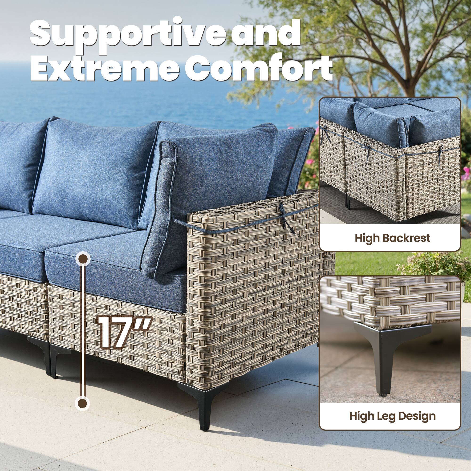 Supportive and Extreme Comfort  
High Backrest  
17" High Leg Design