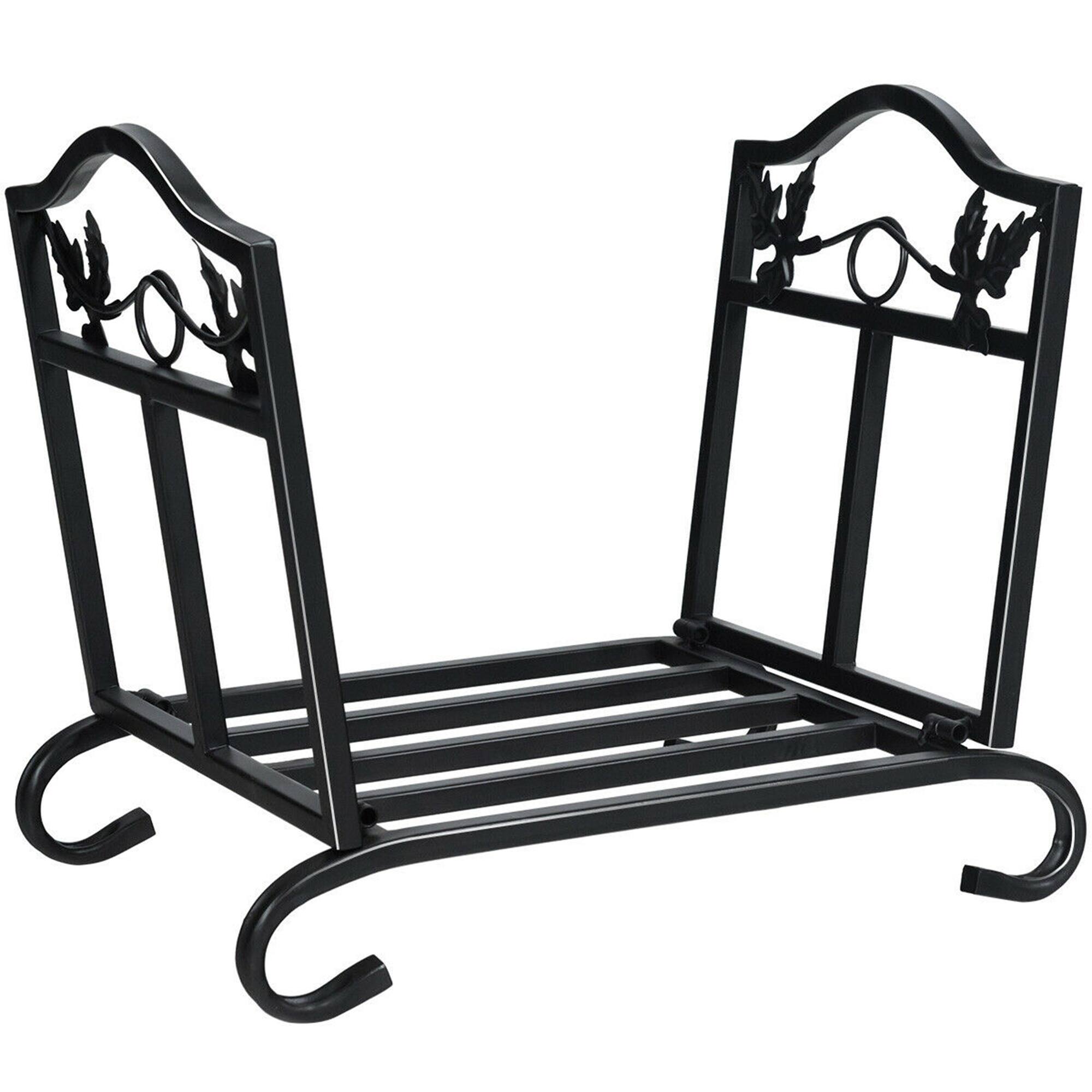 Alt View 9. Gymax - Gymax Foldable Firewood Log Rack Steel Wood Storage Holder for Fireplace Black - Black.