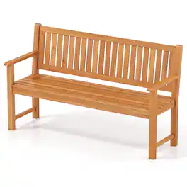 Gymax - 3-Seater Outdoor Wooden Bench 59'' Large Garden Bench w/ Backrest Armrests - Yellow